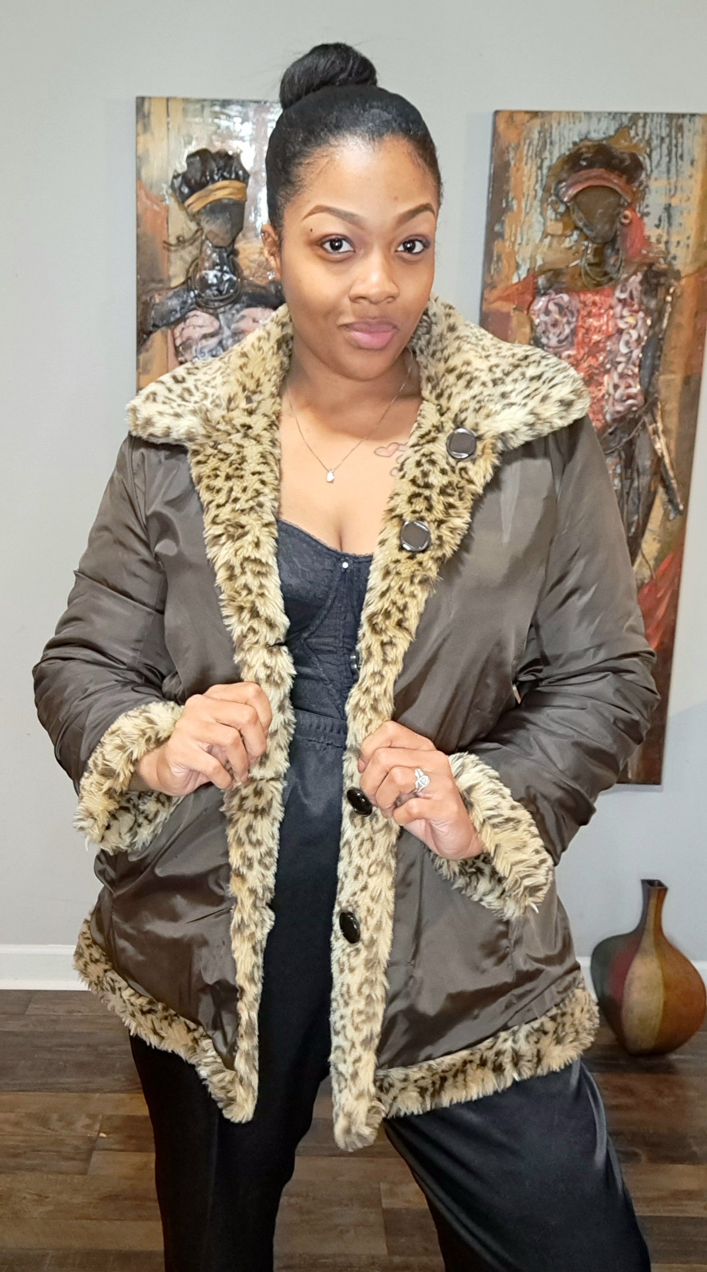 NWT Tally Ho Reversible Faux Fur Animal Print Coat SZ XL