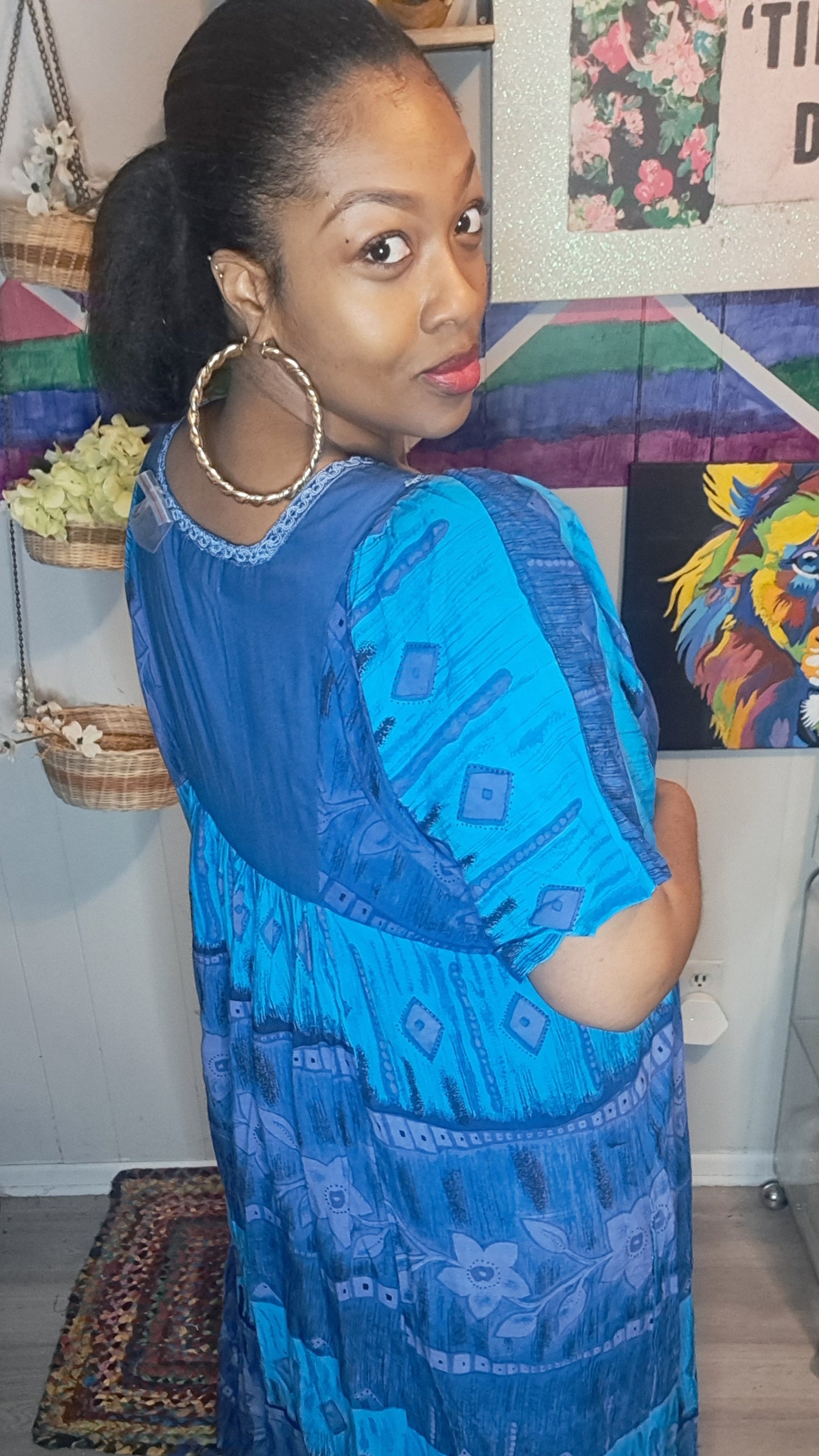 Nwt Vtg Roman's Blue Denim Embroidered Mumu Dress with Pockets SZ 14W/16W