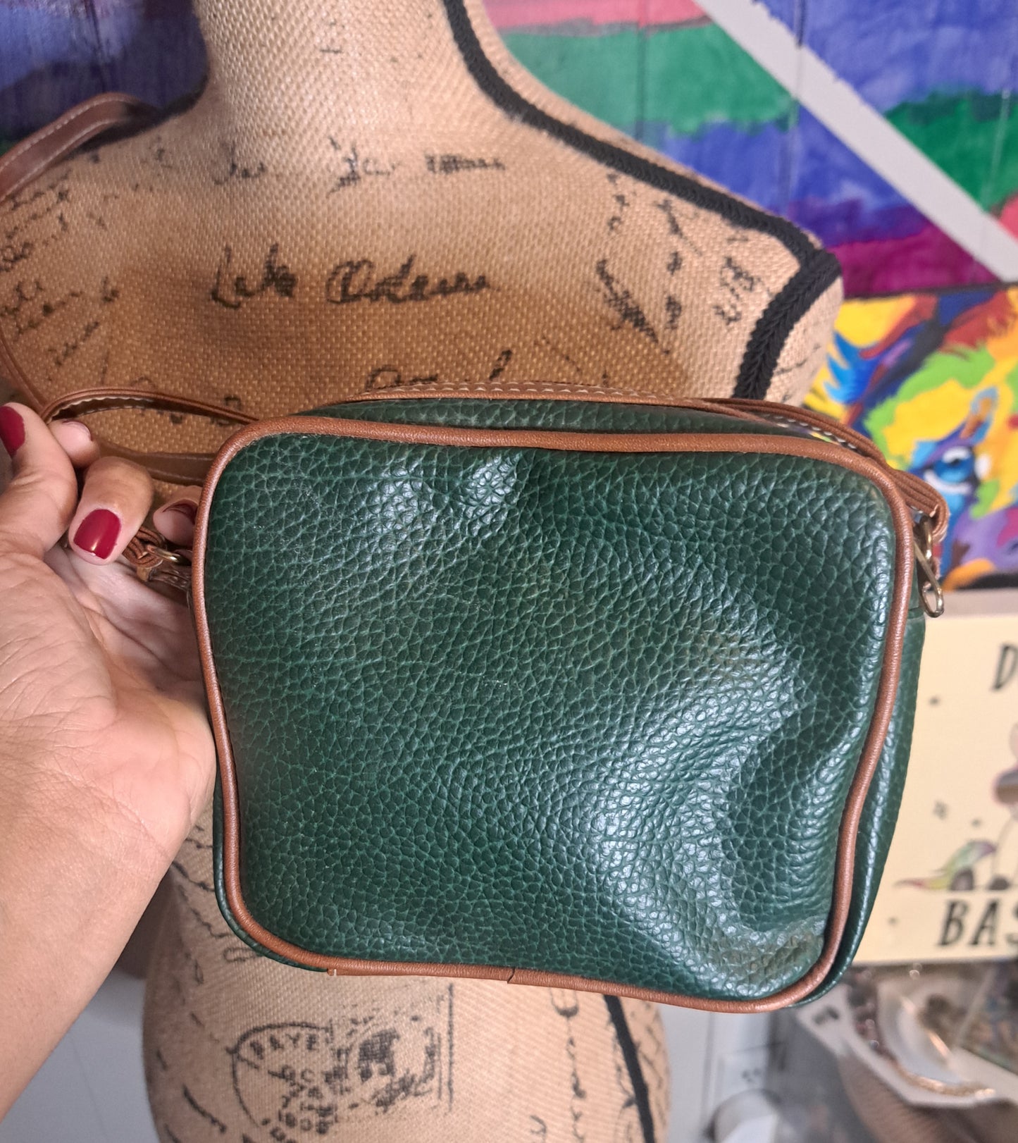 Vtg Green/Brown Crossbody Purse