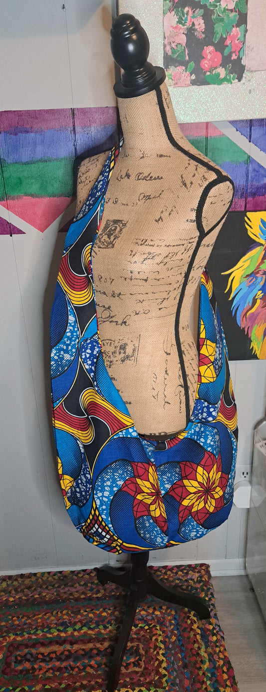 Nwot Handmade Oversized Blue/Multicolored Ankara Print Bag with Zipper Closure