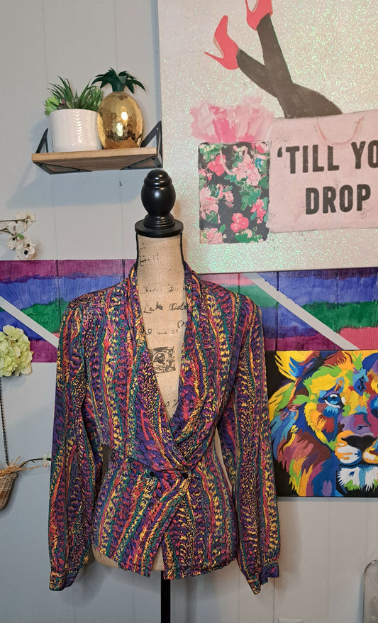 Vtg Impressions Multicolored Draped Front Top SZ 14 (Ptp 22in)