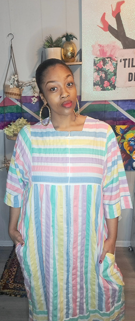 Vtg Saybury Pastel Mumu Dress with Pockets SZ XL