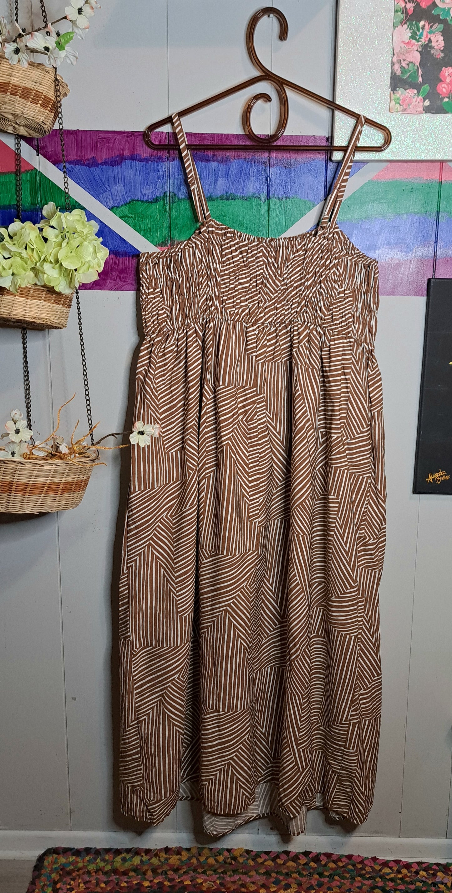 Nwot A New Day Brown/Creme Tribal Print Maxi Dress with Pockets SZ XXL