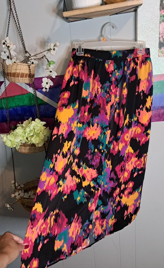 Multicolored Button Down Skirt With Elastic Waist SZ 2XL (Fits 1X/2X) Waist 19-24