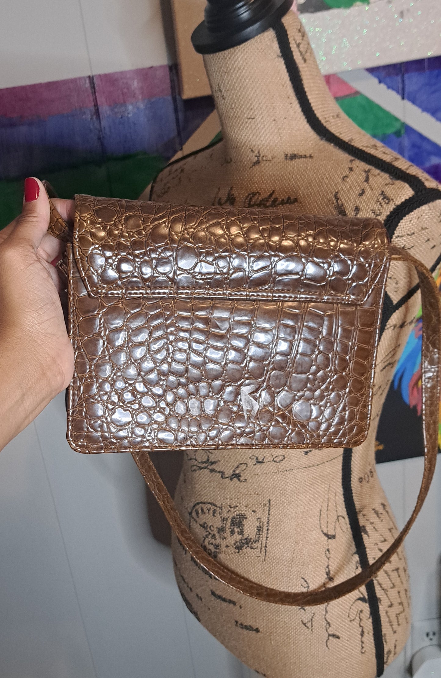 Nwt Deadstock Tianni Faux Croc Print Chocolate Brown Purse