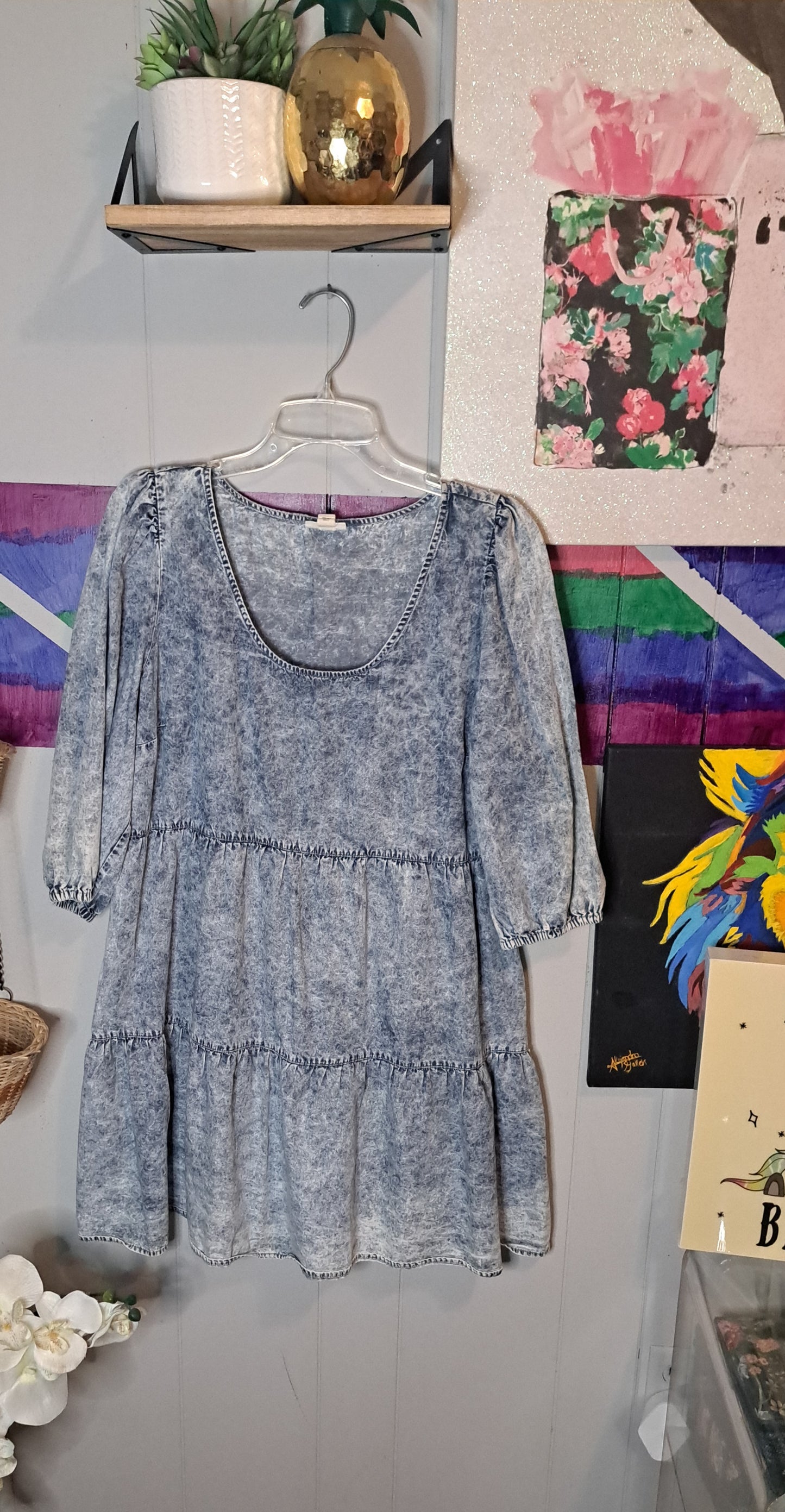 Acid Wash Babydoll Dress SZ Large (Ptp 22in)