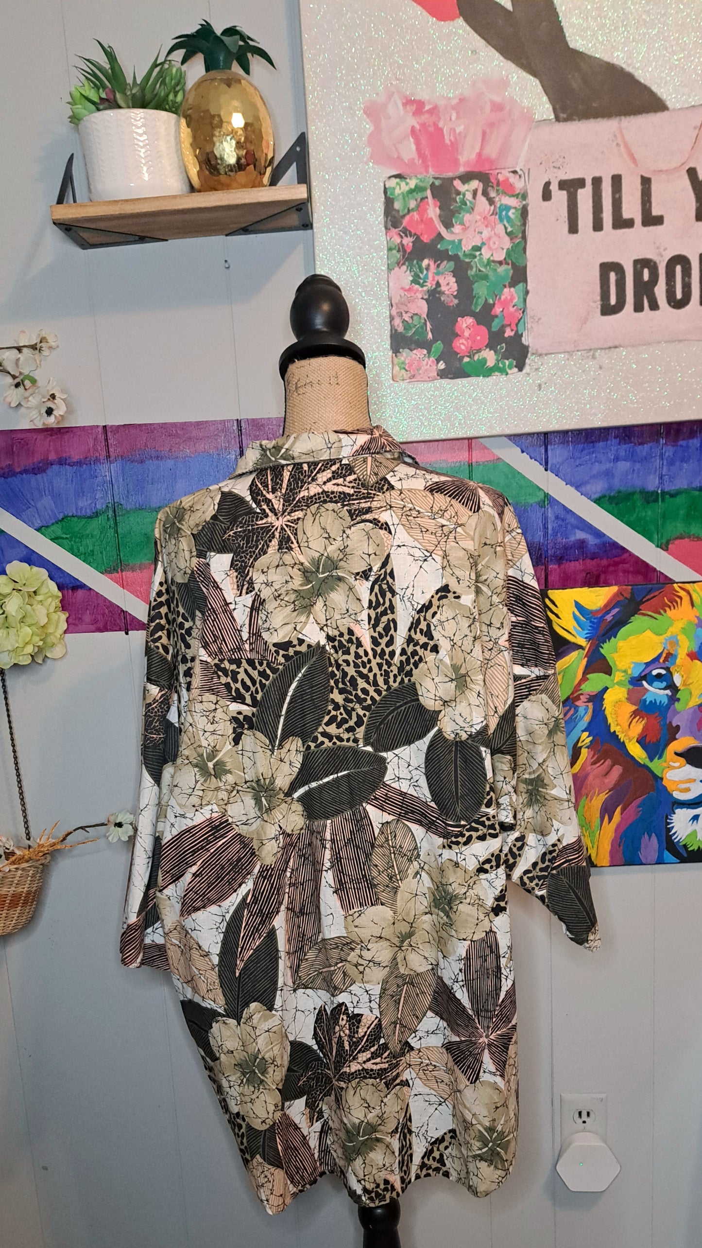 Vtg Venezia Animal/Leaf Print Dolman Sleeve Top Plus Size 1X-3X (Ptp 28in)