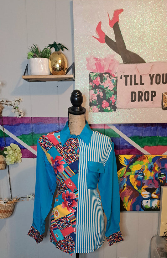 Vtg Koos of Course MultiPrint Button Down SZ Medium (Ptp 22in)