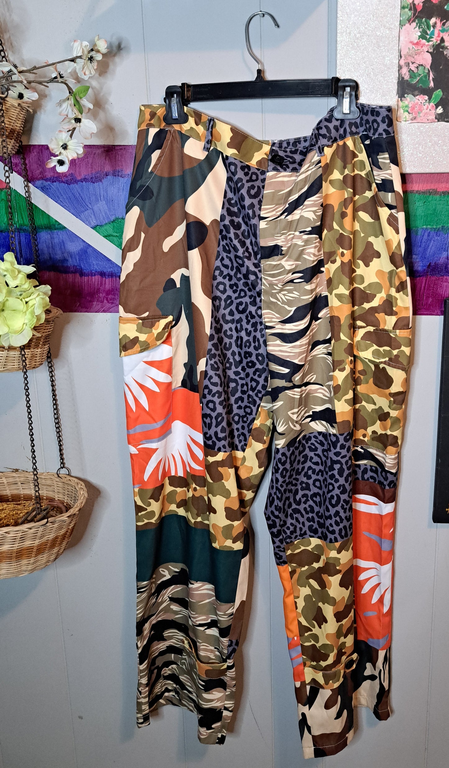 Boutique Patchwork Camo Print Cargo Pants SZ XL 14/16 (Waist 38in)