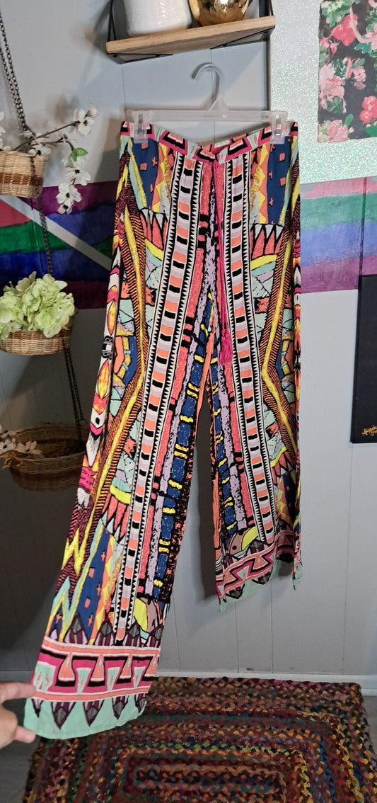 Flying Tomato Multicolored Palazzo Pants with Elastic Waist Size Large