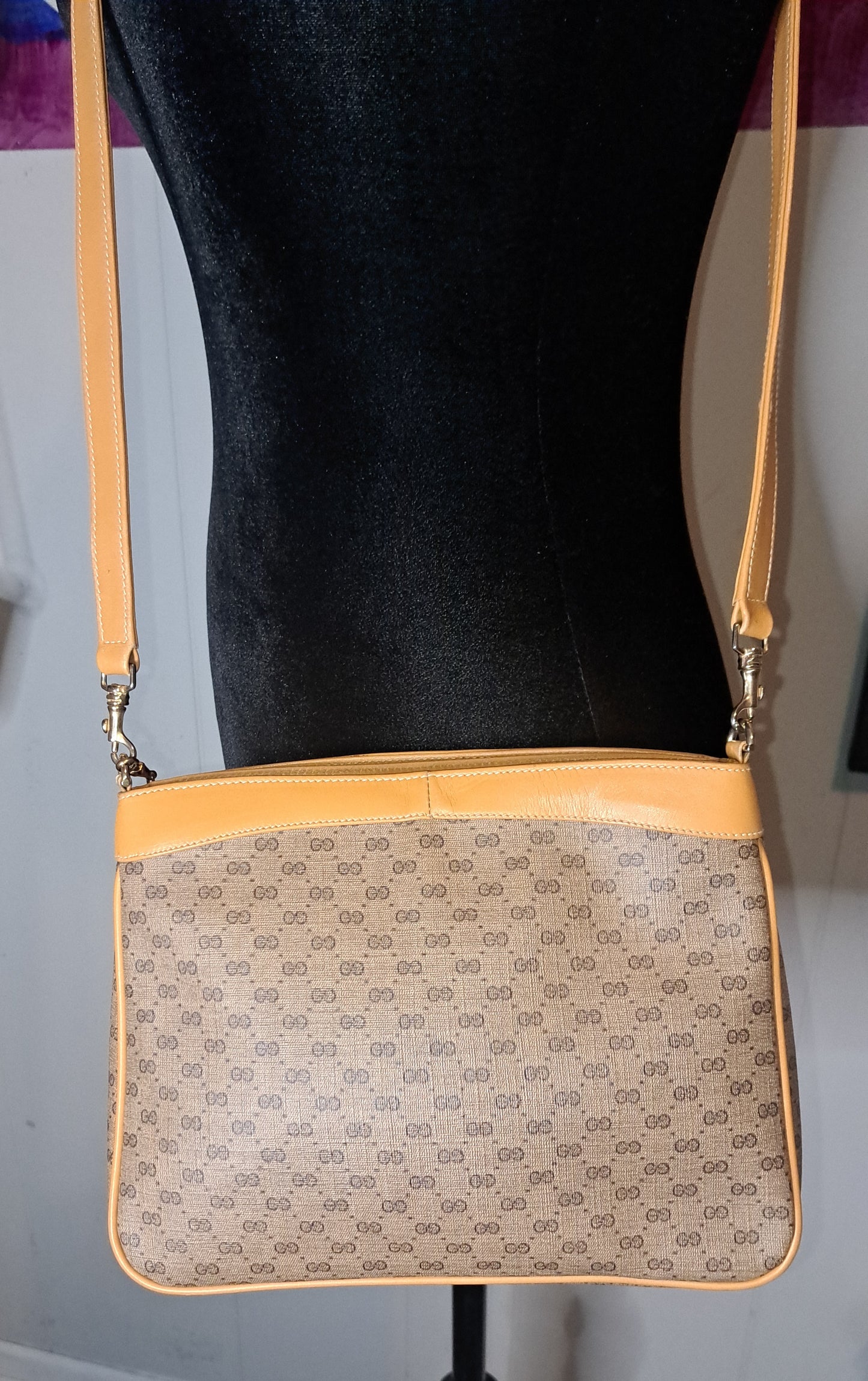 Authentic Vintage 80s Gucci Canvas Crossbody Purse