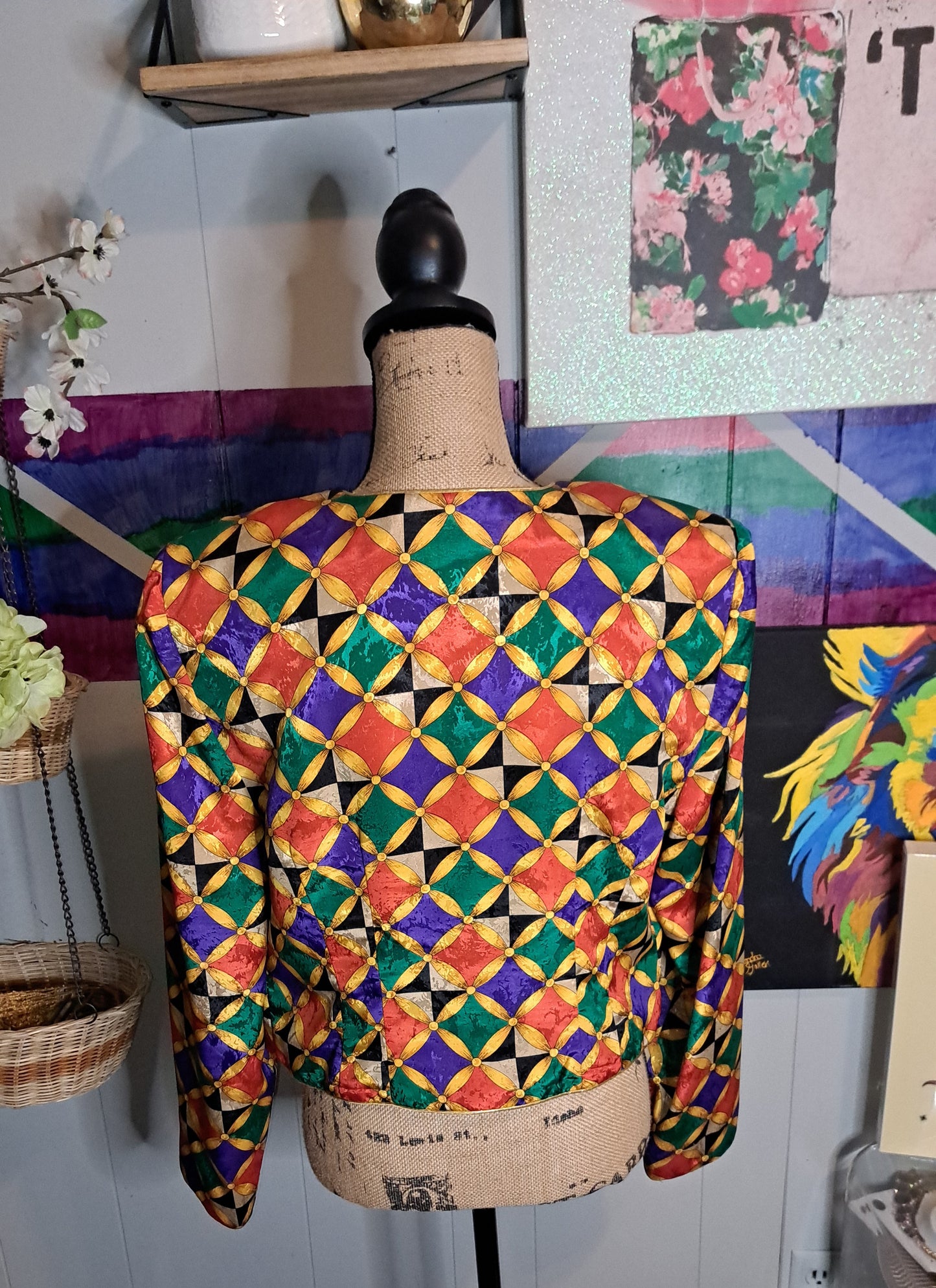 Vtg Petites for Maggie Multicolored Cropped Lightweight Jacket SZ 10 (Ptp 20in)