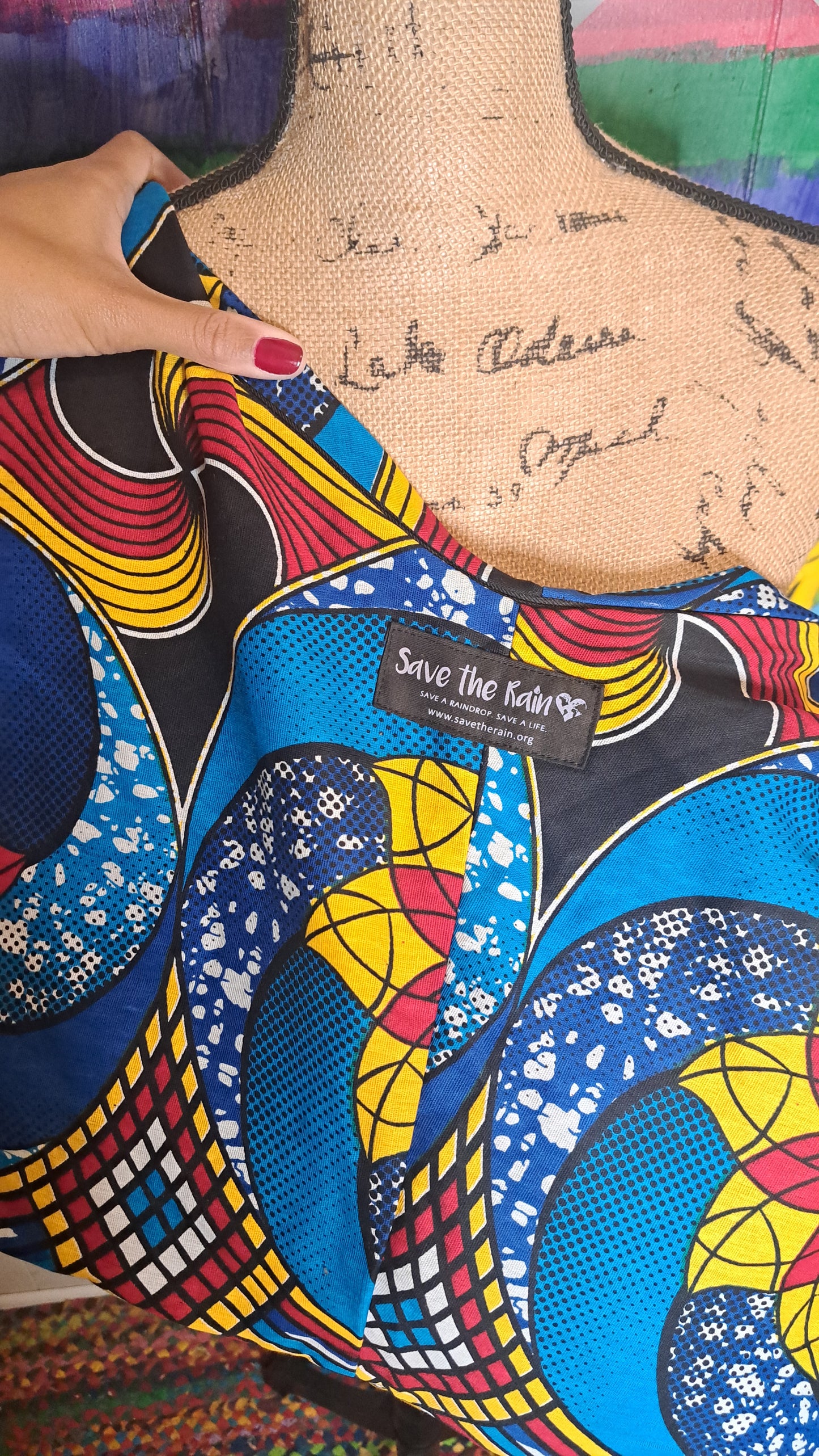 Nwot Handmade Oversized Blue/Multicolored Ankara Print Bag with Zipper Closure