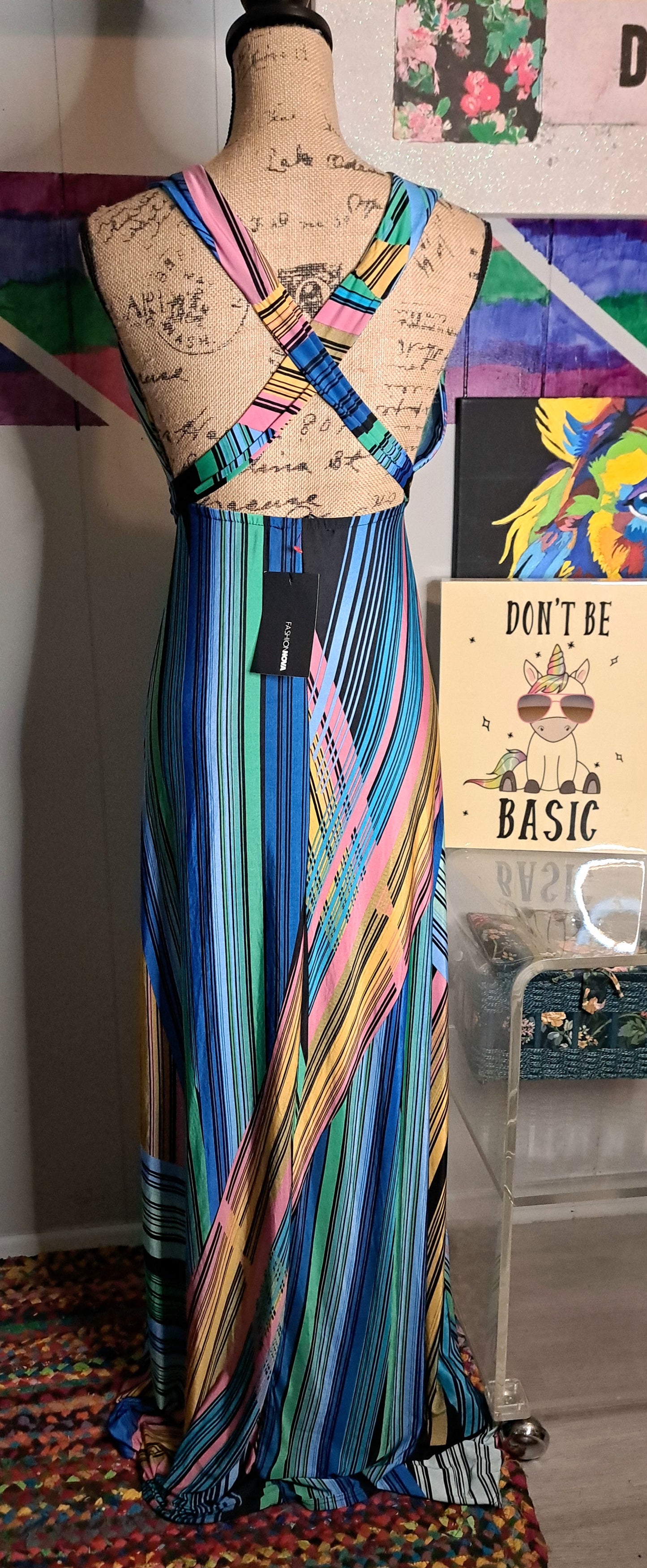 Nwt Fashion Nova Multicolored Striped Maxi Dress SZ Medium