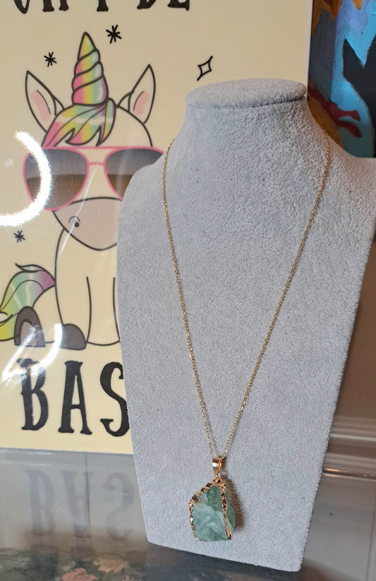 Natural Green Quartz Wrapped Gemstone Adjustable Necklace