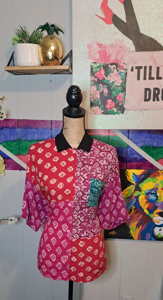 Vtg Carol Little Colorblock Button Down Top SZ 4 (Very Oversized) Ptp 24in Up to XL