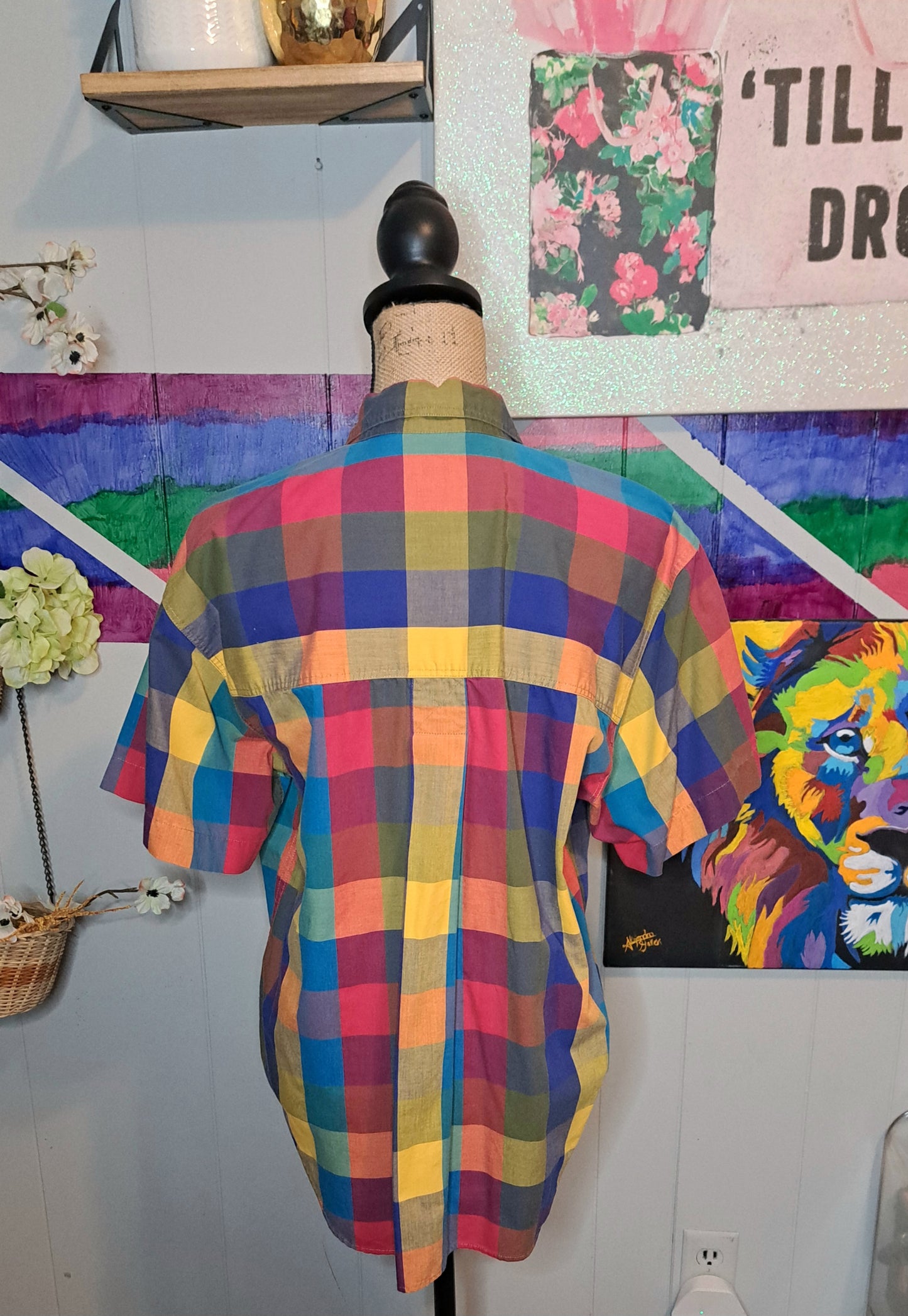 Vtg LizSport by Liz Claiborne Gingham Print Button Down Top SZ Medium (Ptp 22in)