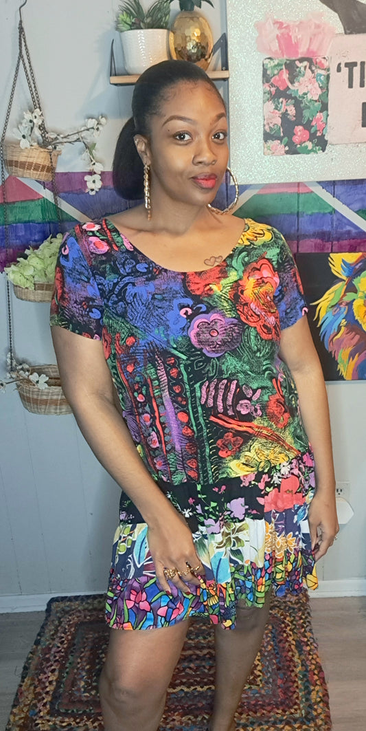 Vtg Jams World Multicolored Patchwork Print Dress SZ XL ptp 24in