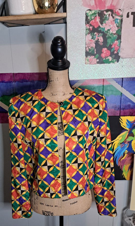 Vtg Petites for Maggie Multicolored Cropped Lightweight Jacket SZ 10 (Ptp 20in)
