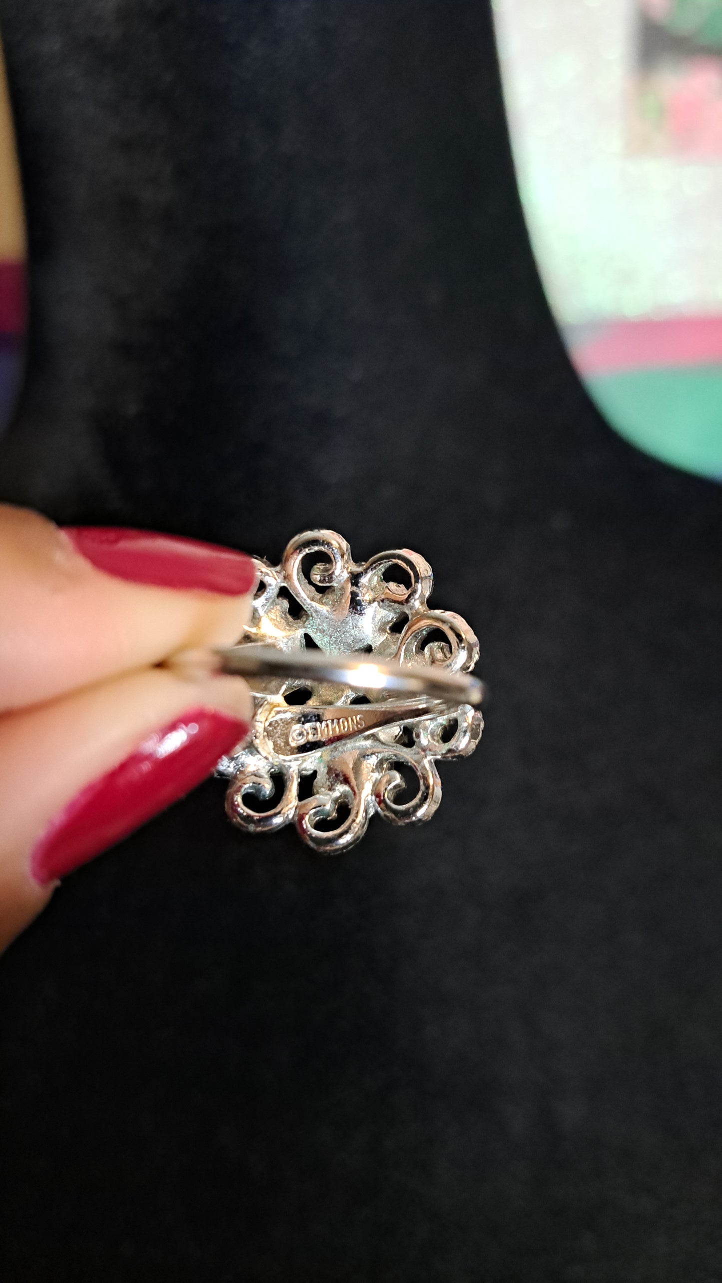 Vtg Signed Emmons Silver Tone/Multicolored Gemstone Adjustable Ring SZ 6-10