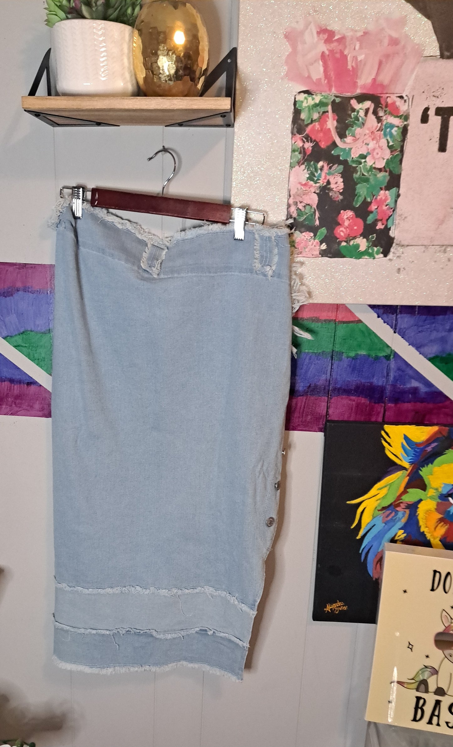 Nwt Spoon Jean Distressed Asymmetrical Denim Skirt SZ Large (With Stretch)