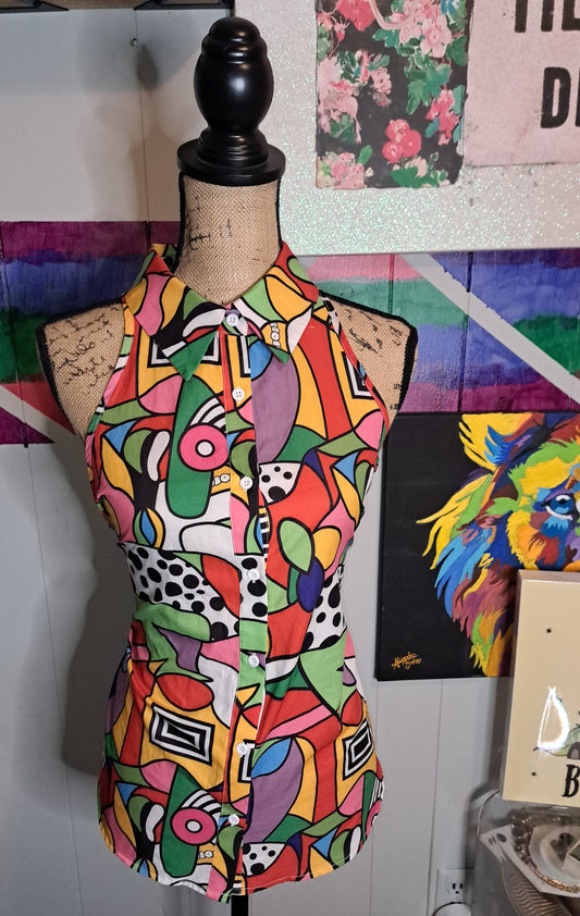 Boutique Multicolored Button Down Tank Top SZ Large (10)