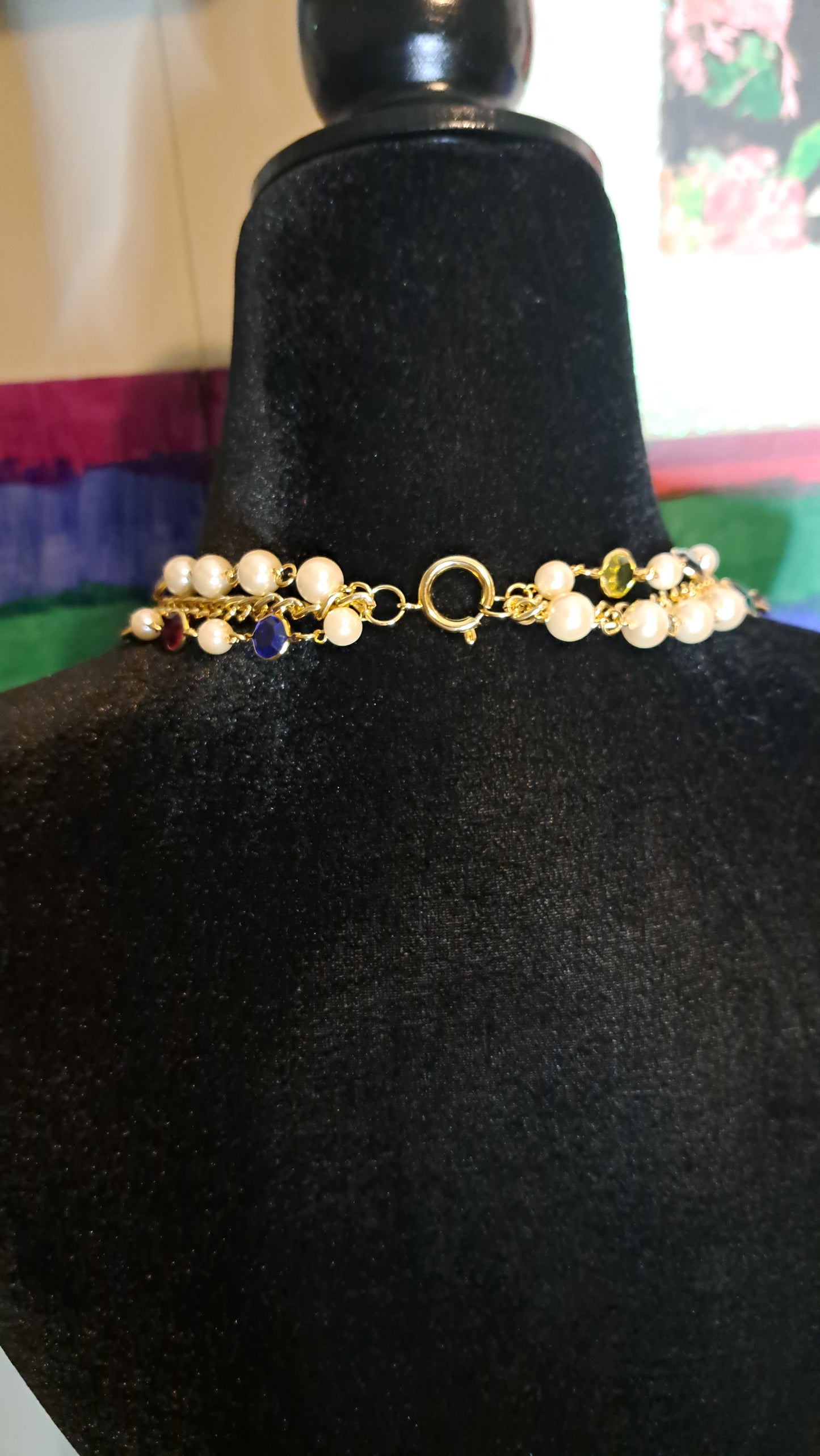 Vtg Unsigned Deadstock New in Box Gold Tone Multicolored Faux Pearl & Glass Beaded Necklace with Matching Post Back Earrings