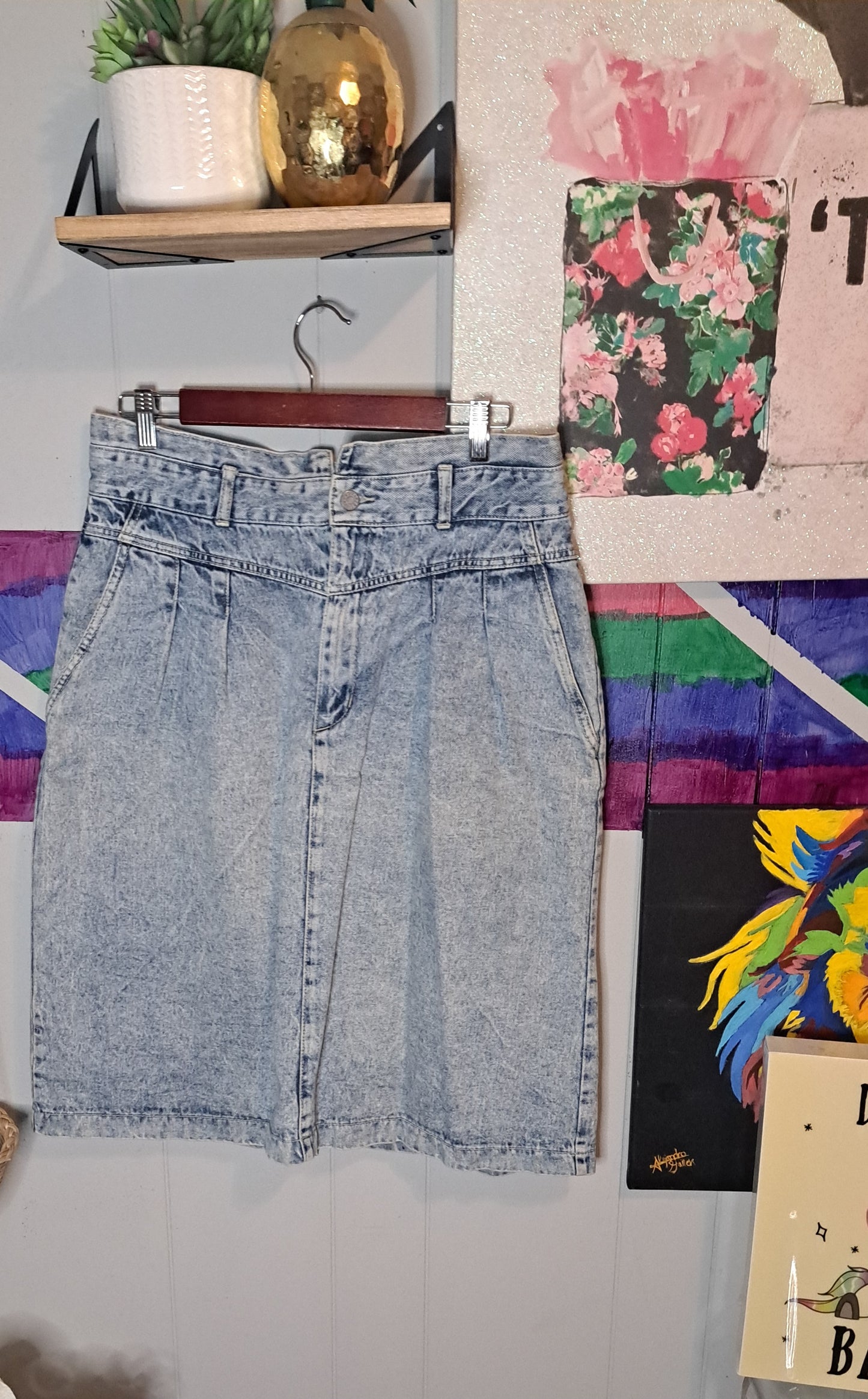 Vtg Gittano High Waisted Denim Acid Wash Skirt SZ 18 (Best Fits 12/14) Waist 17in Hip 25in