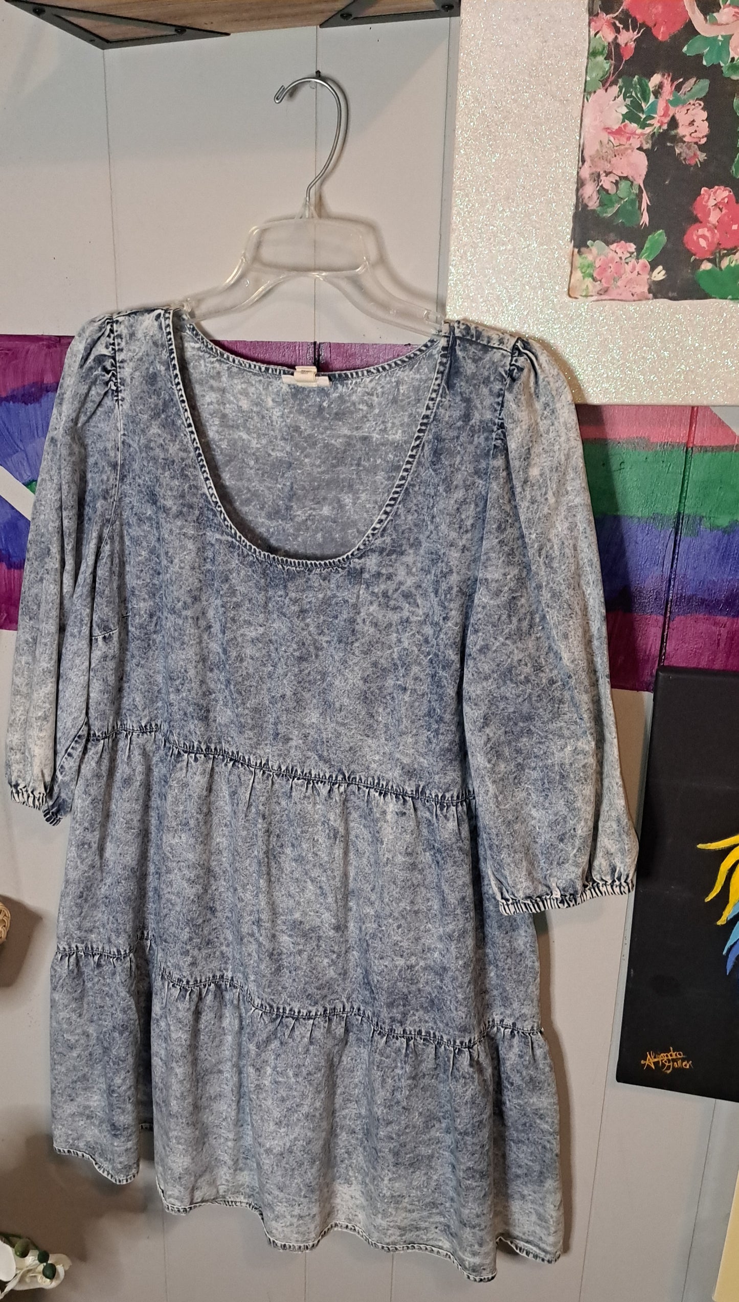 Acid Wash Babydoll Dress SZ Large (Ptp 22in)