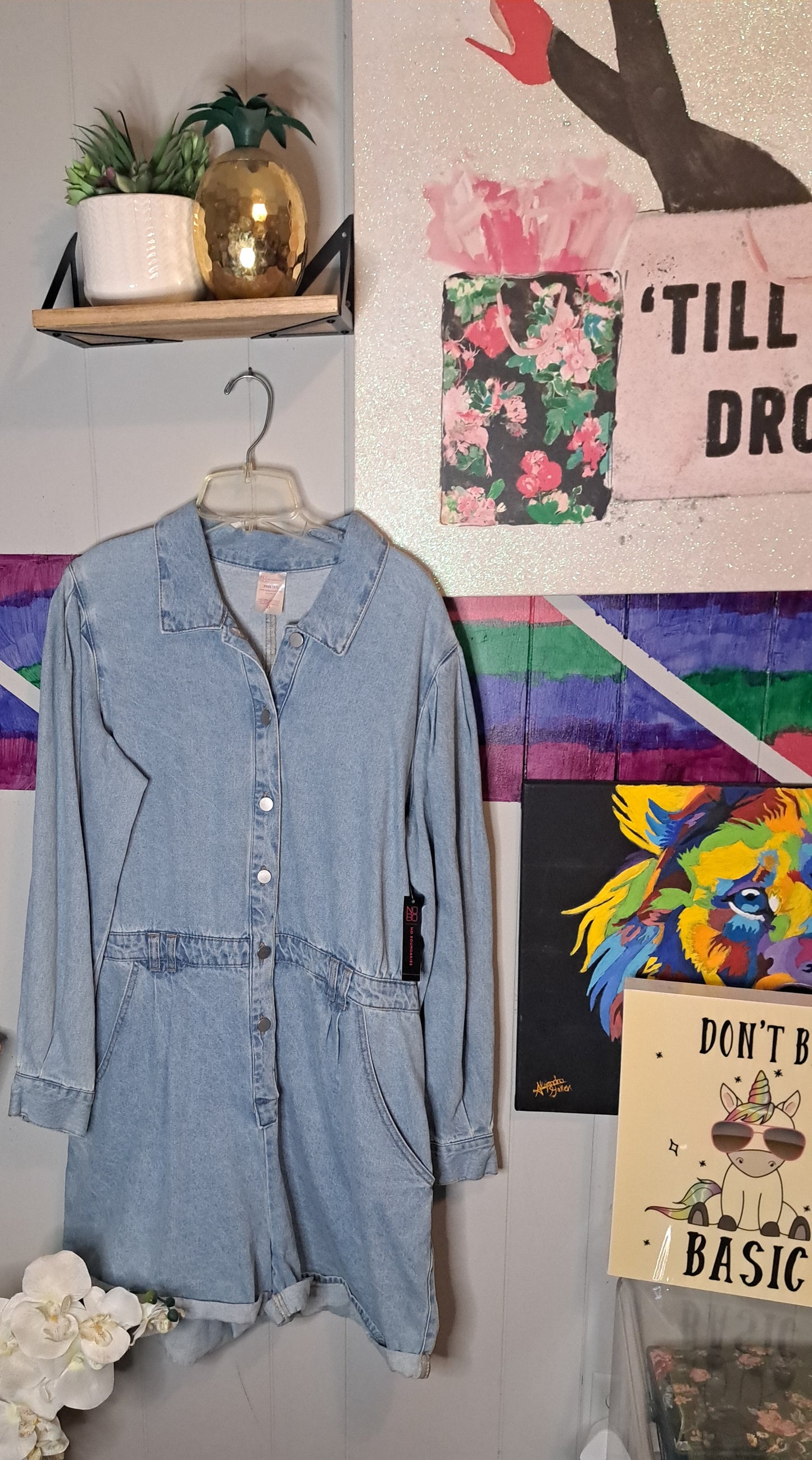 NWT No Boundaries Denim Romper with Pockets Junior SZ XXL 21 (Best Fits 18/20)