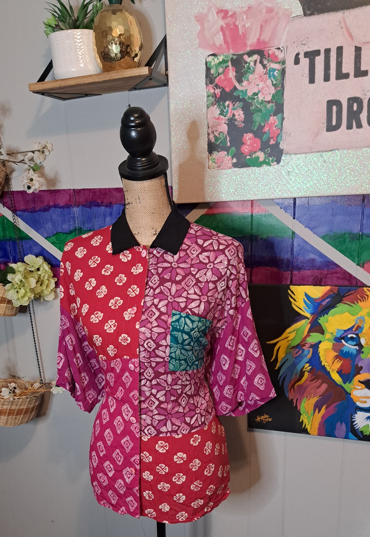 Vtg Carol Little Colorblock Button Down Top SZ 4 (Very Oversized) Ptp 24in Up to XL