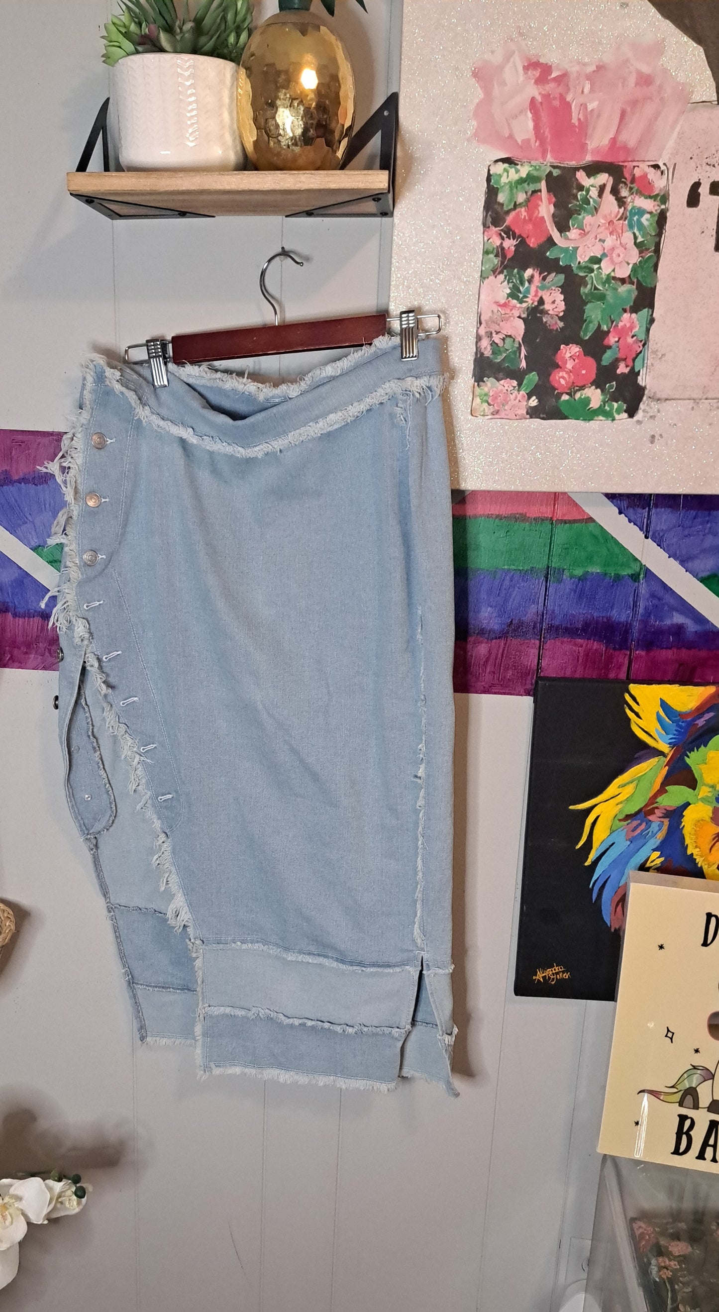 Nwt Spoon Jean Distressed Asymmetrical Denim Skirt SZ Large (With Stretch)