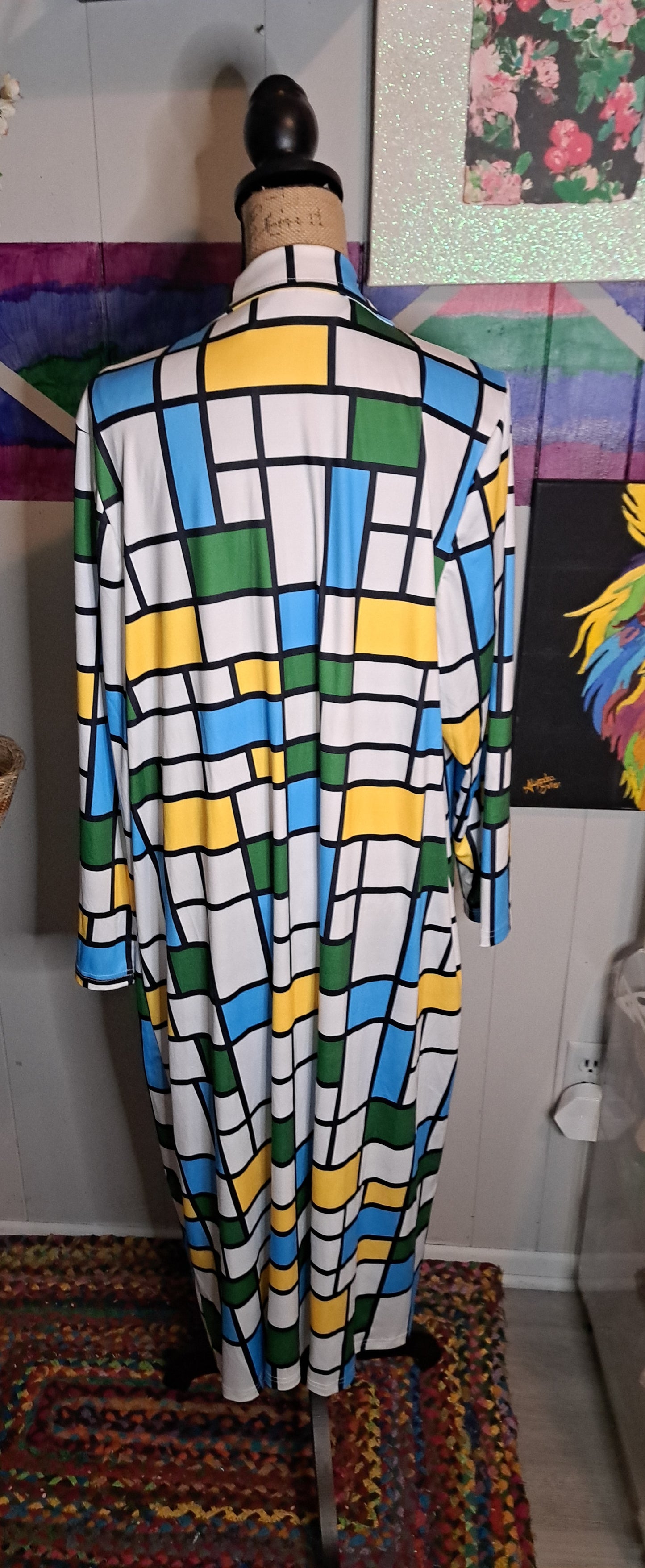SHEIN CURVE Stretchy Checker Print Double Breasted Trench Coat SZ 2XL (Best Fits XL/1X