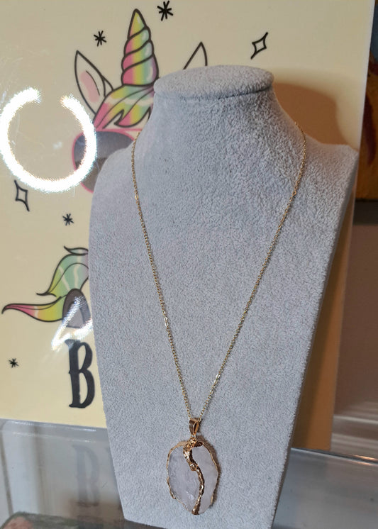 Natural Clear Quartz Adjustable Wrapped Gemstone Necklace