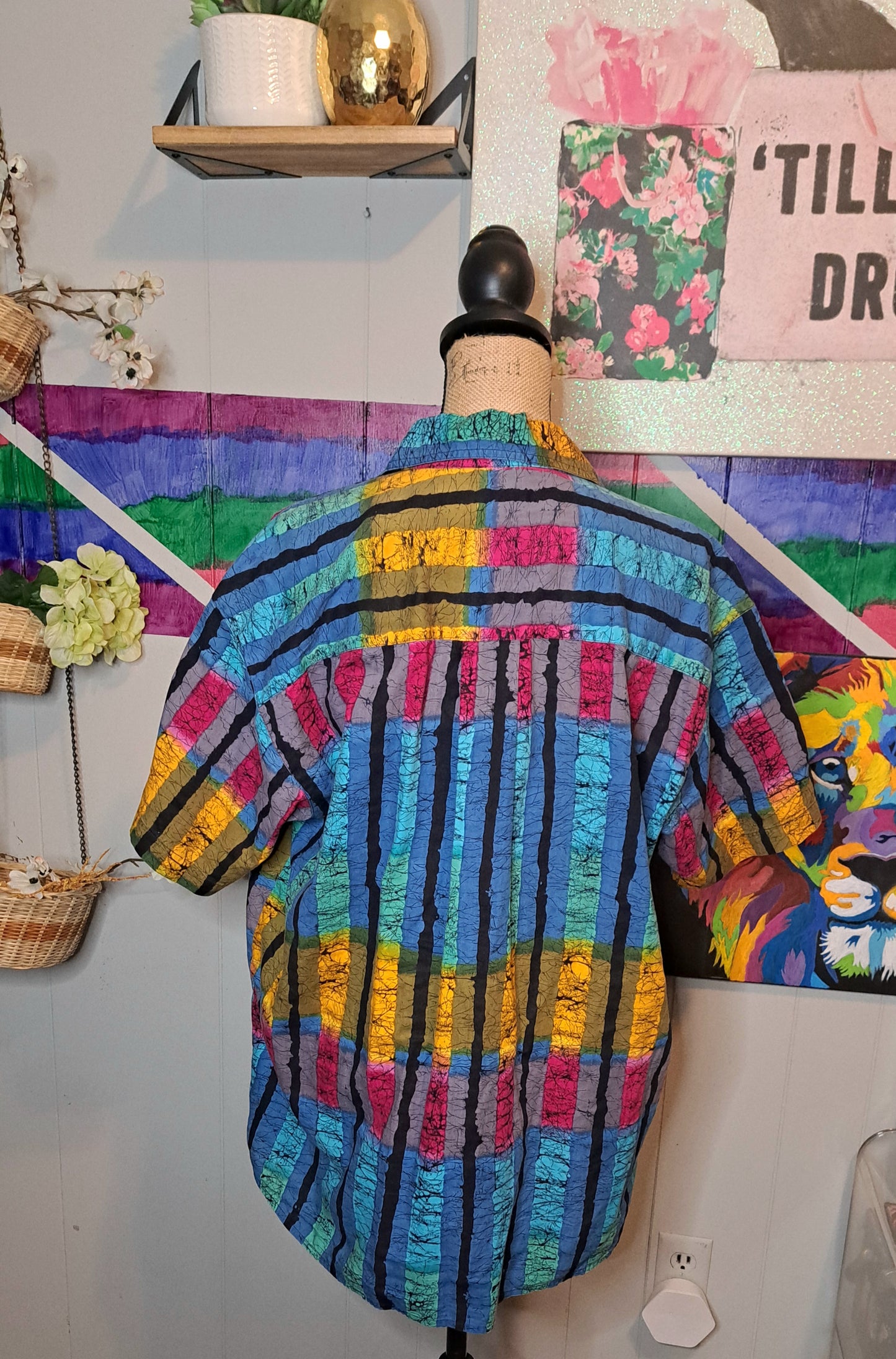 Vtg Venezia Multicolored Button 90s Print Top SZ 14/16 (Ptp 26in)