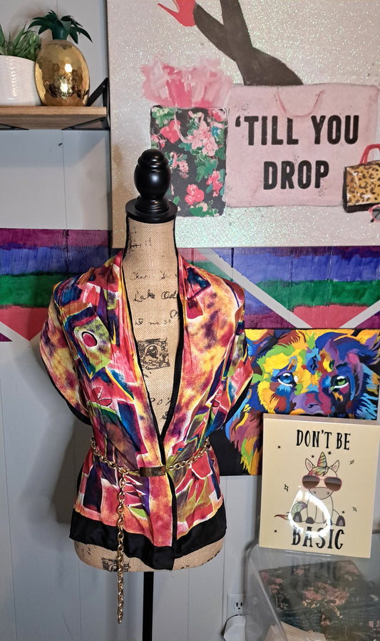 Vtg Georgiou Silk Multicolored Abstract Print Scarf 16x58in