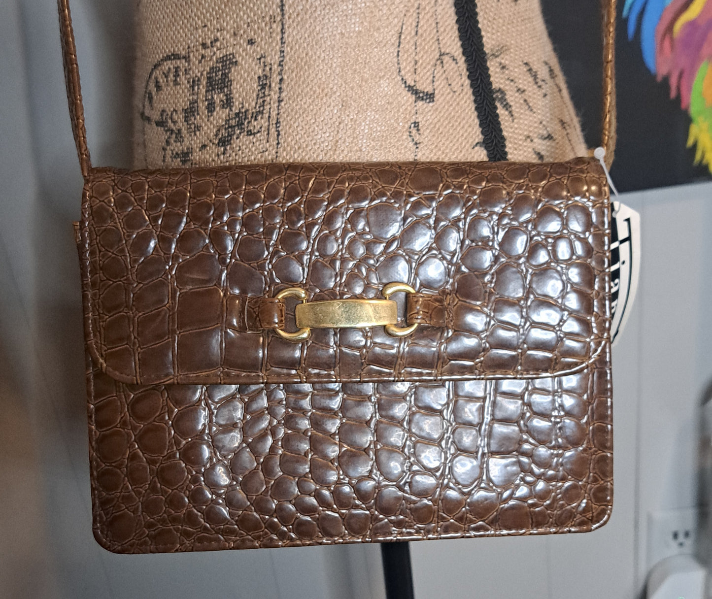 Nwt Deadstock Tianni Faux Croc Print Chocolate Brown Purse