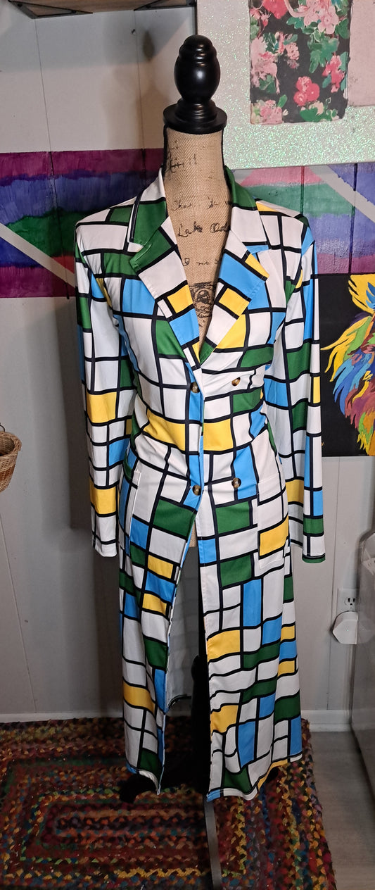 SHEIN CURVE Stretchy Checker Print Double Breasted Trench Coat SZ 2XL (Best Fits XL/1X