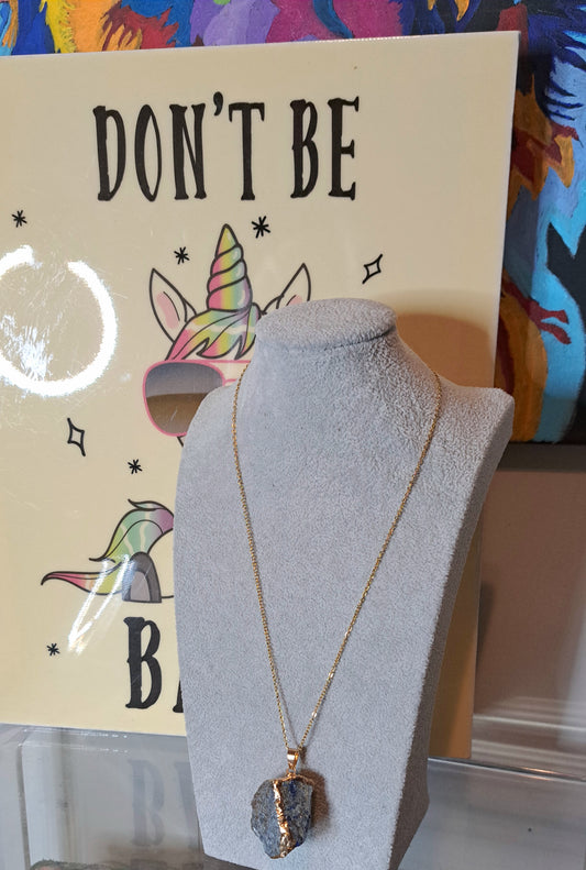 Natural Blue Quartz Wrapped Gemstone Adjustable Necklace