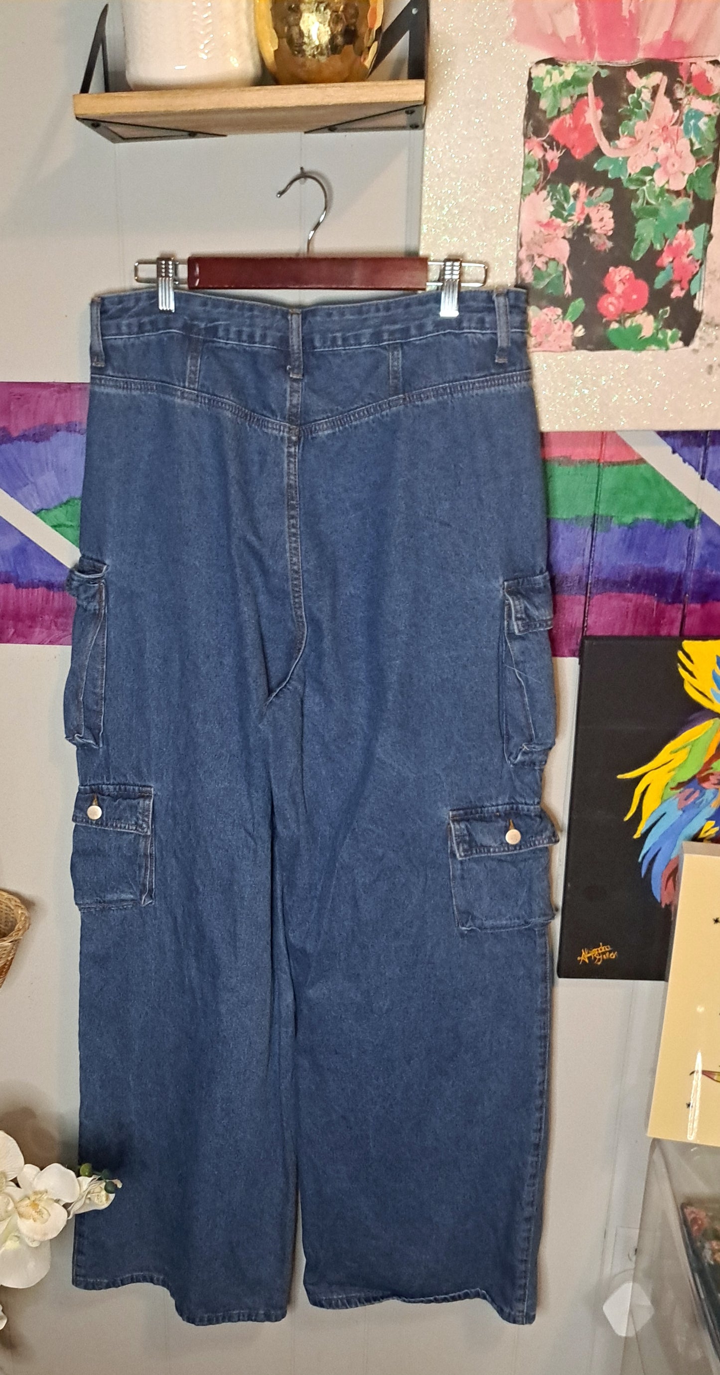 Fashion Nova Cargo Denim Jeans SZ 15 (Best Fits SZ 14/16) Waist 19in Hip 26in