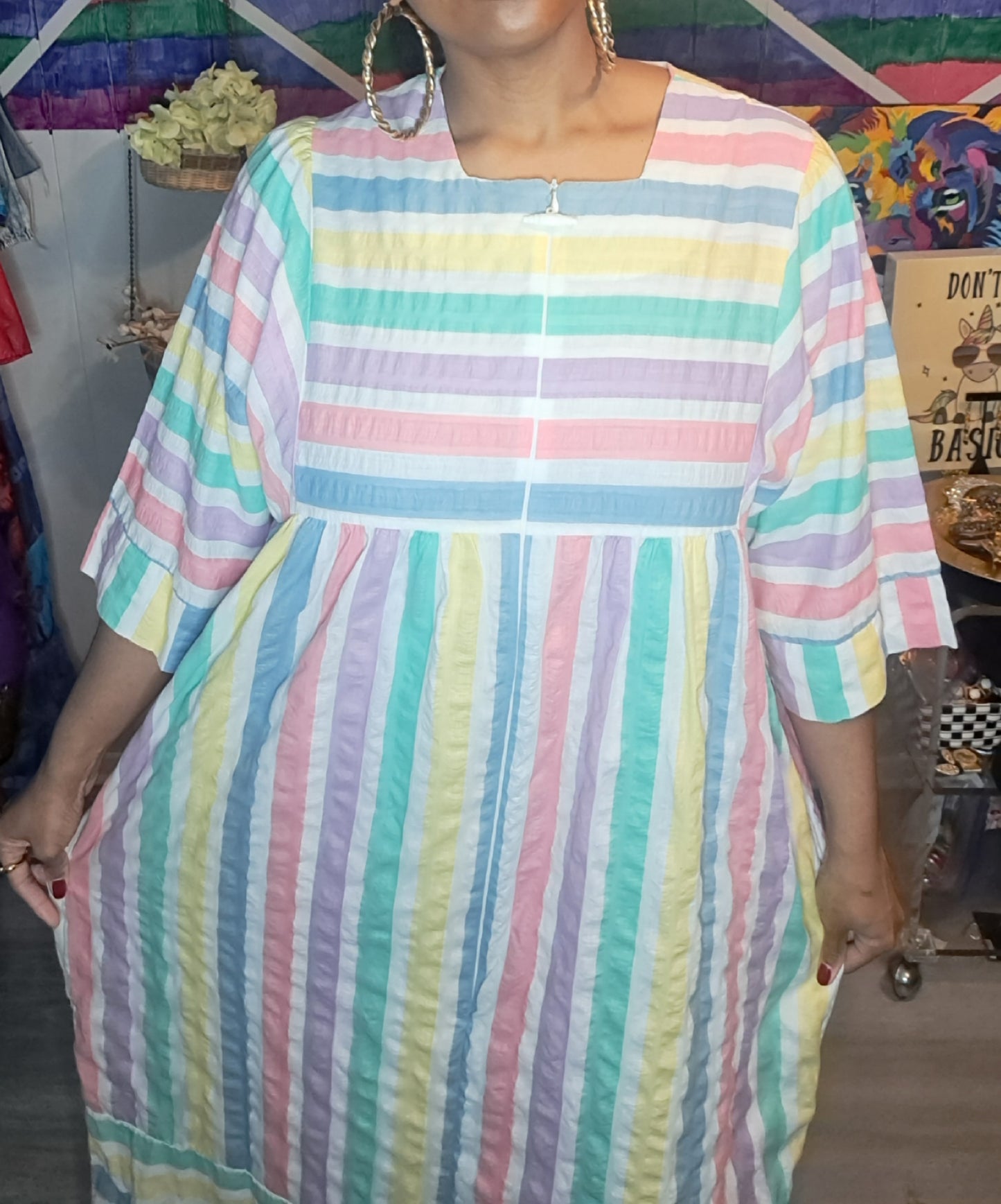 Vtg Saybury Pastel Mumu Dress with Pockets SZ XL