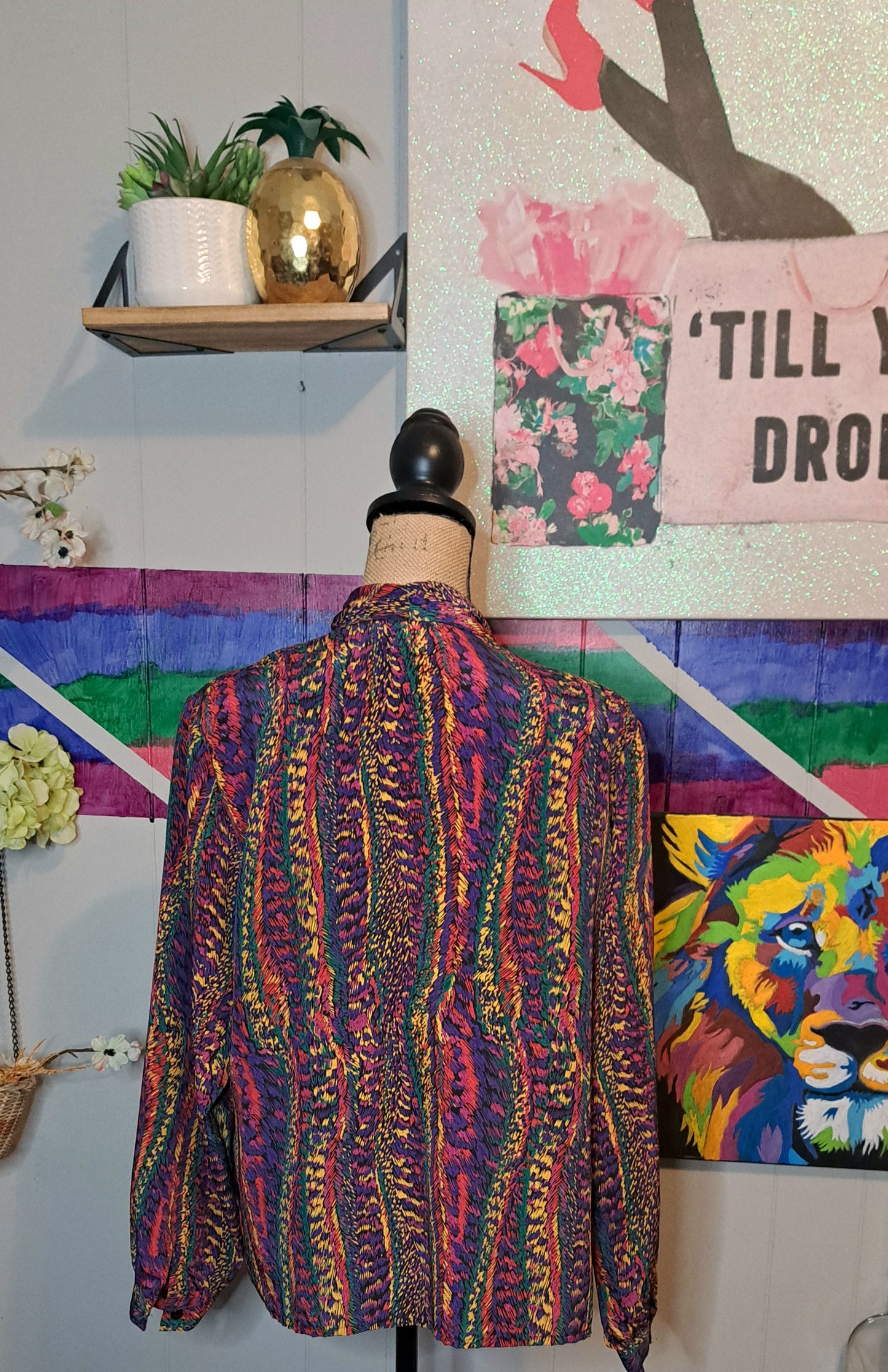 Vtg Impressions Multicolored Draped Front Top SZ 14 (Ptp 22in)