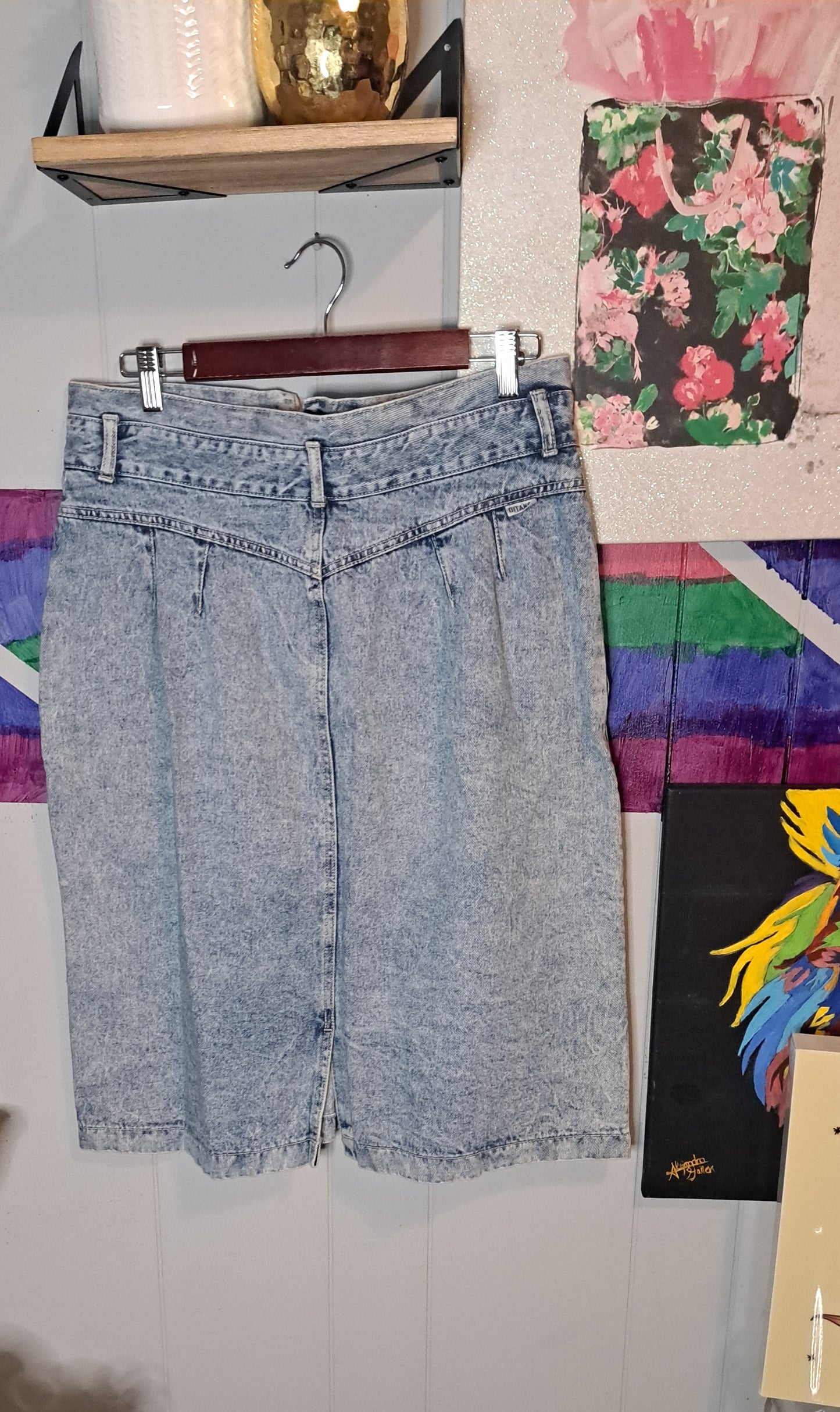 Vtg Gittano High Waisted Denim Acid Wash Skirt SZ 18 (Best Fits 12/14) Waist 17in Hip 25in