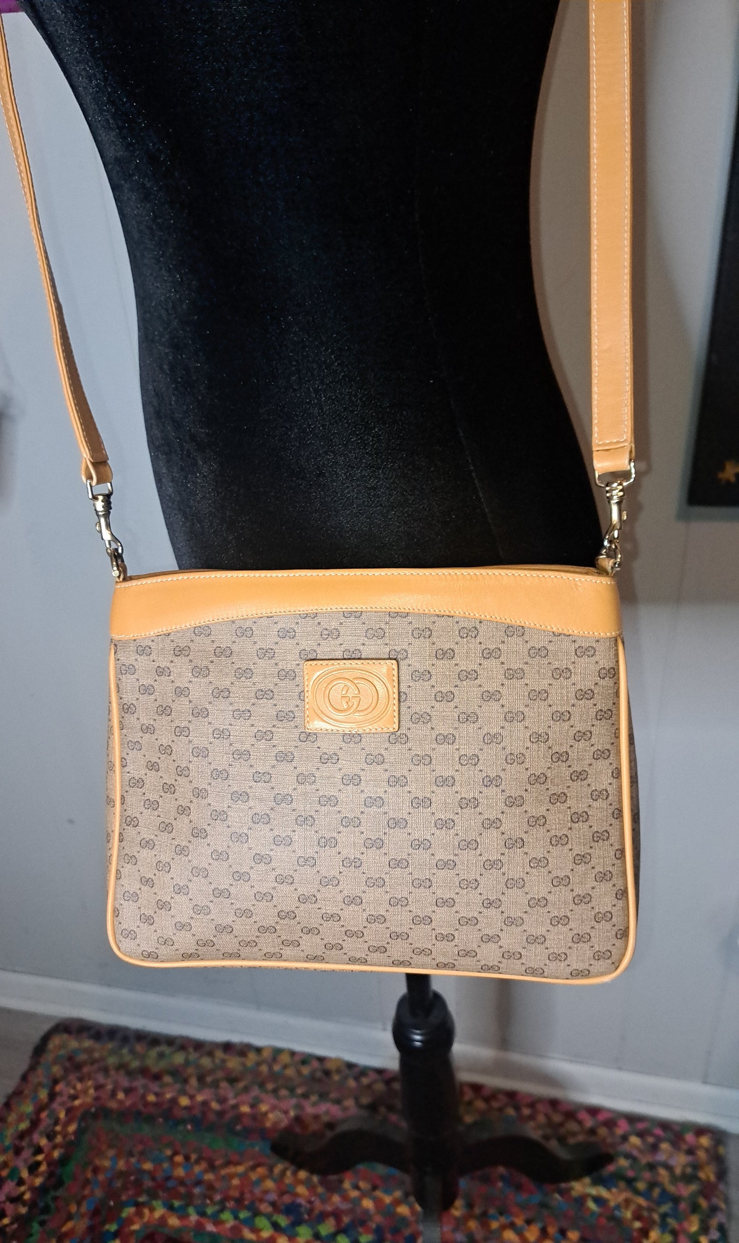 Authentic Vintage 80s Gucci Canvas Crossbody Purse