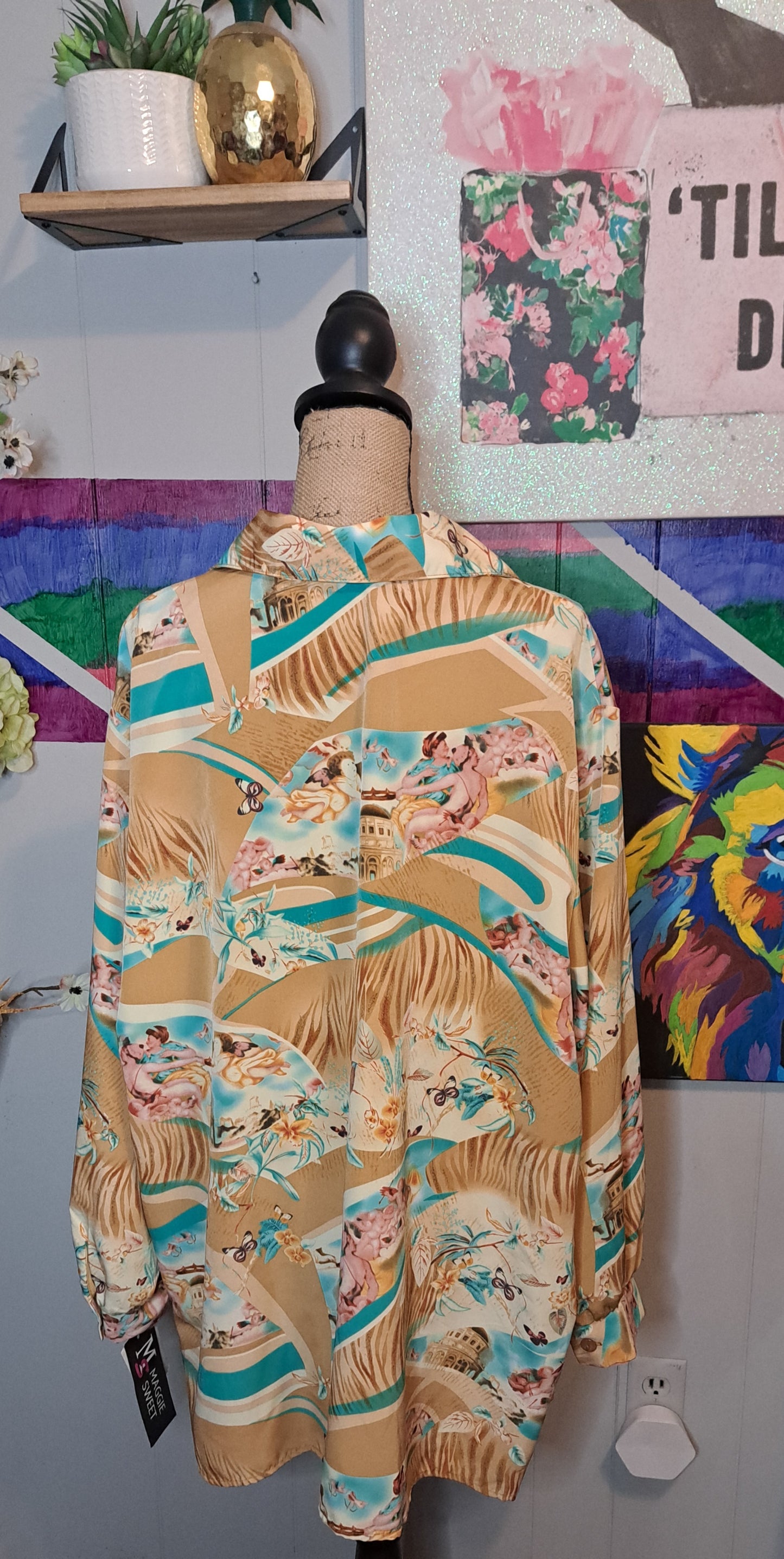 Vtg Deadstock Maggie Sweet Angelic Novelty Print Button Down SZ 3X (Ptp 29in)