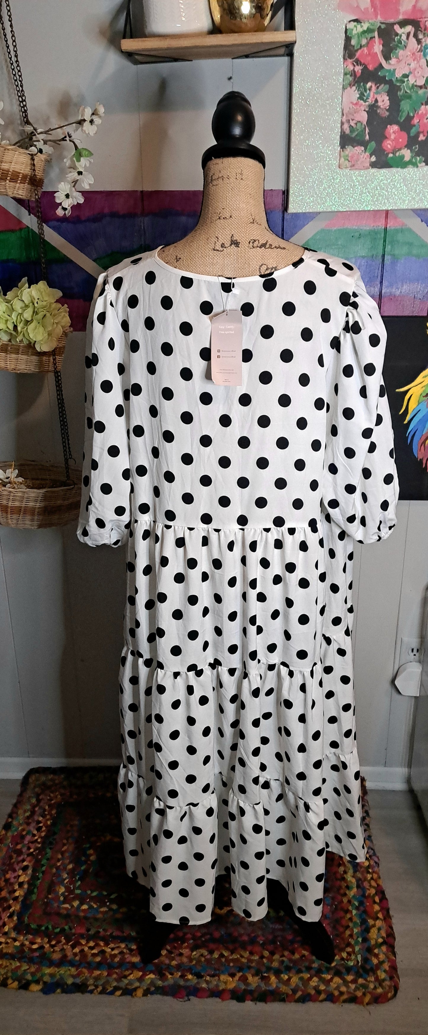 NWT Emery Rose Blk/Wht Polka Dot Babydoll Dress SZ 2XL (Best Fits 16/18)