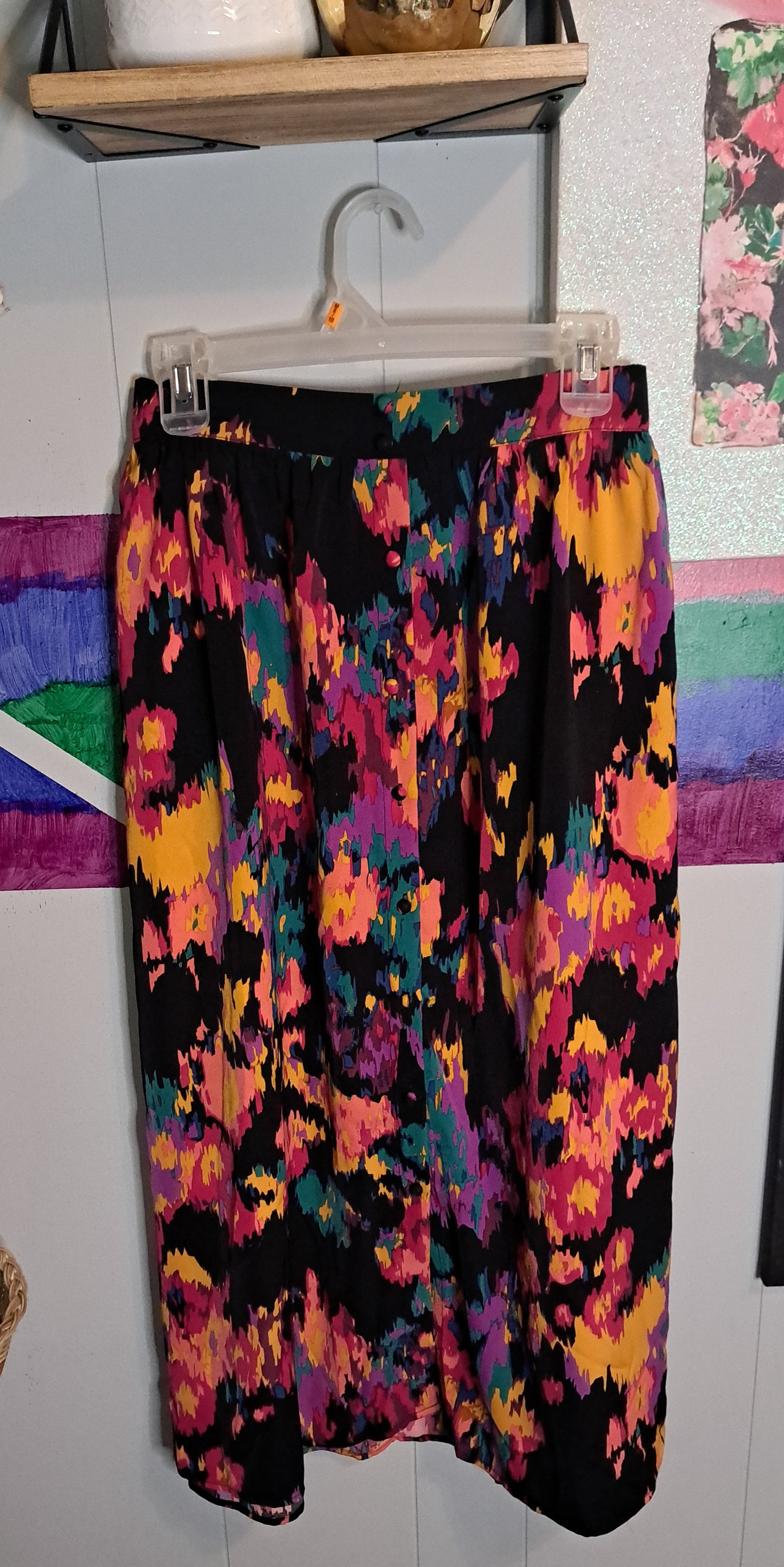 Multicolored Button Down Skirt With Elastic Waist SZ 2XL (Fits 1X/2X) Waist 19-24