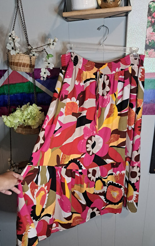 Nwot Multicolored Floral Skirt wit Elastic Waist SZ 1X