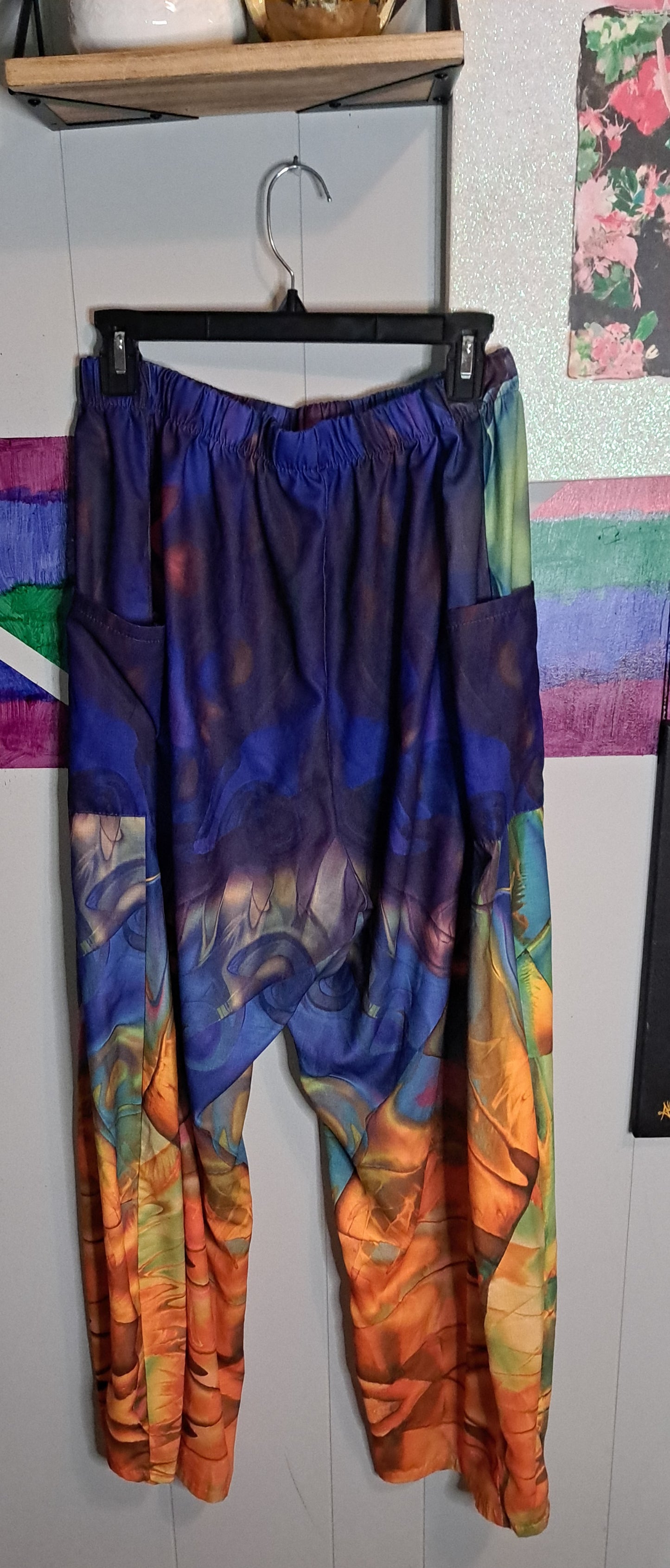 Nwot Multicolored Ombre Pants with Elastic Waist & Cargo Pockets SZ 5XL (Best Fits 2X/3X (Waist 19-28in Hip 32in)
