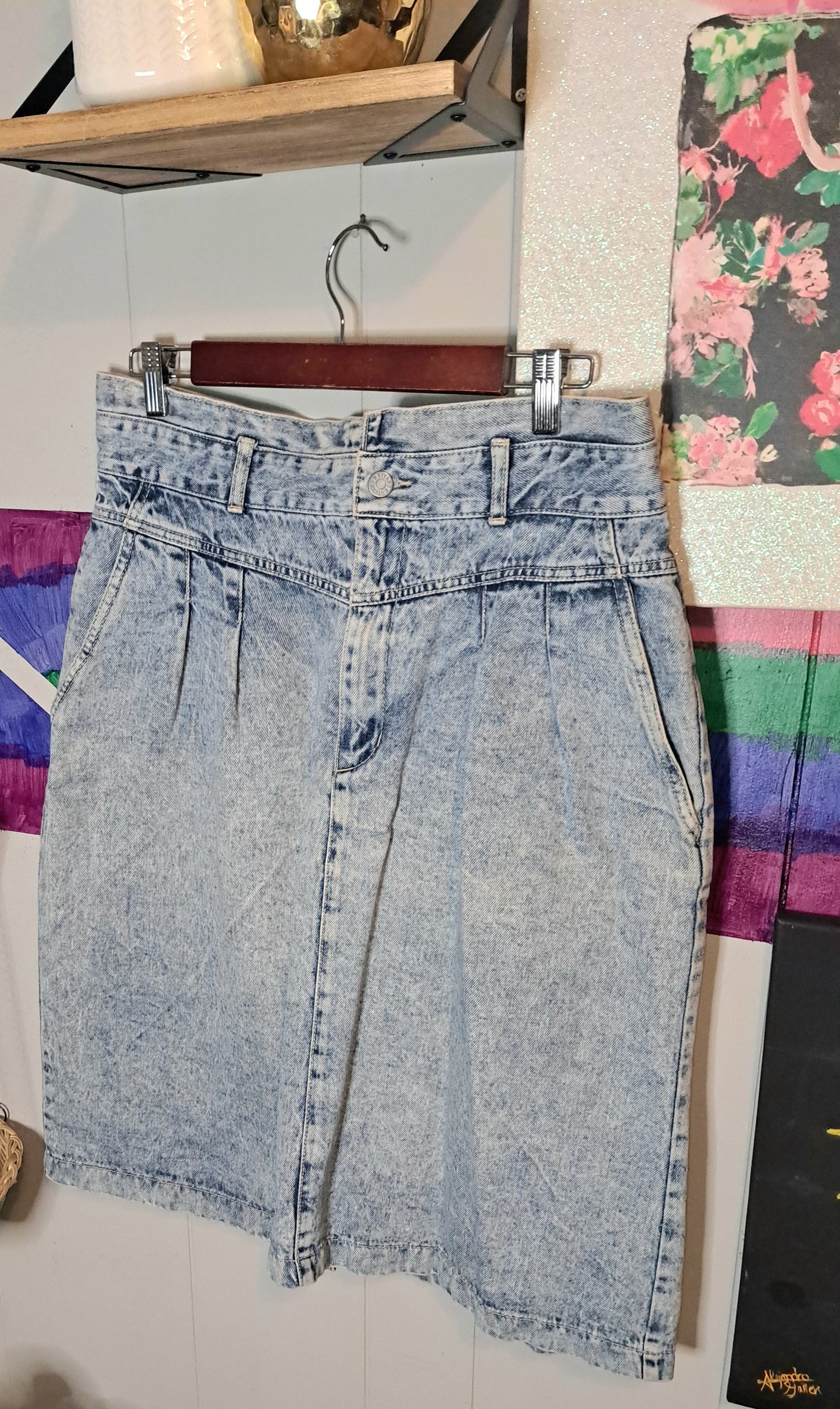 Vtg Gittano High Waisted Denim Acid Wash Skirt SZ 18 (Best Fits 12/14) Waist 17in Hip 25in